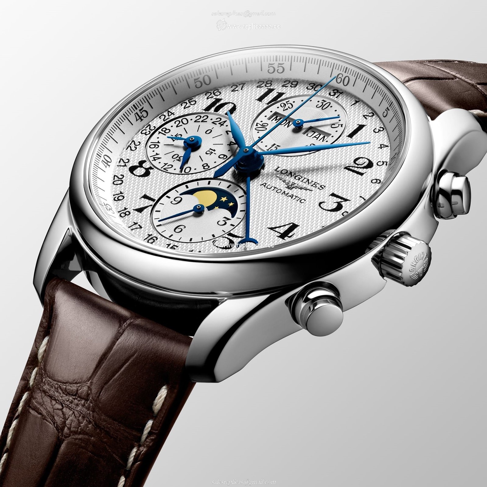 Replica Longines Master Collection 40mm Chronograph With Moon Phase Mens details L26734783 2 Replica Longines Master Collection 40mm Chronograph With Moon Phase Mens details L26734783