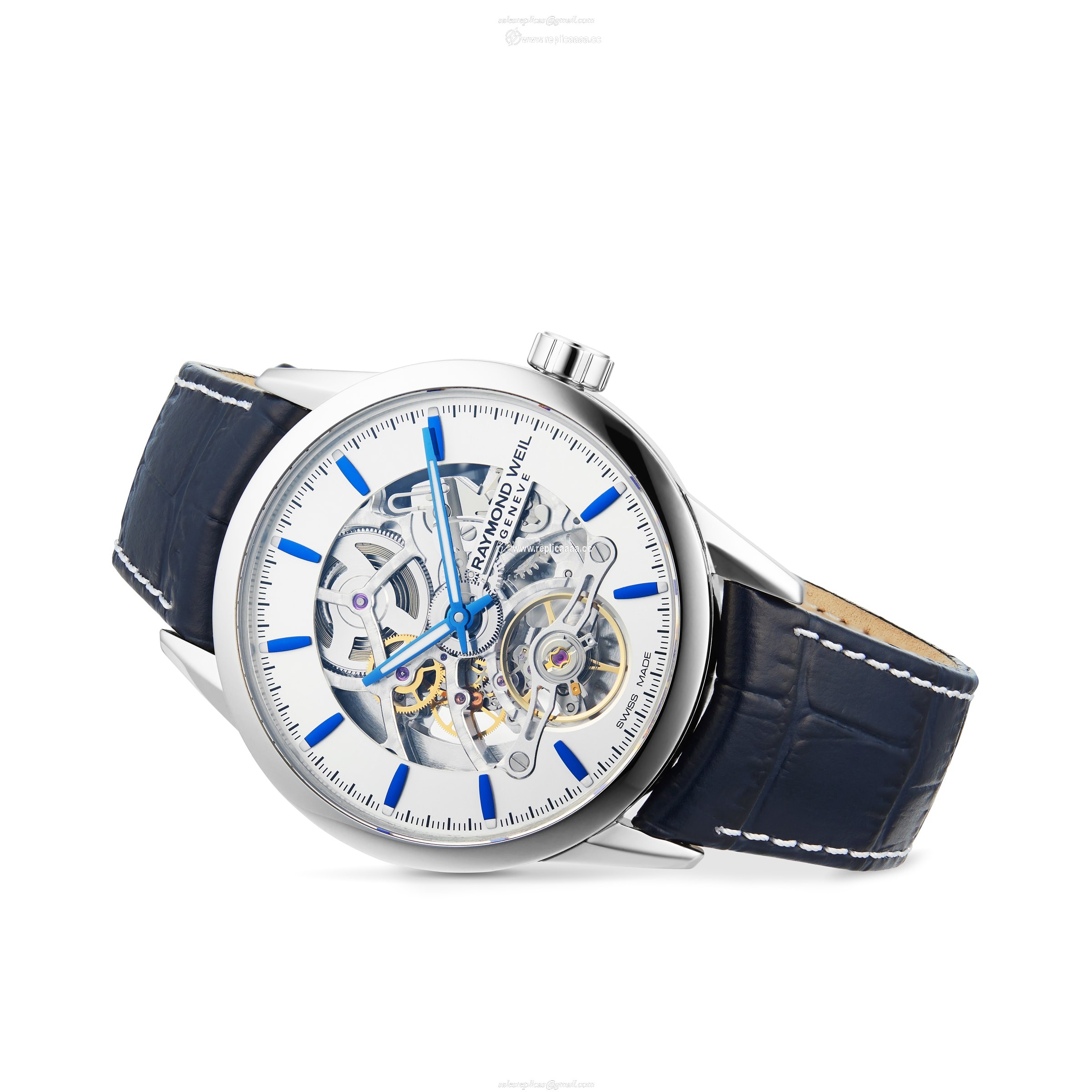 Replica Raymond Weil Blue Skeleton Freelancer 2785 42.5mm Mens details 2785-STC-65001