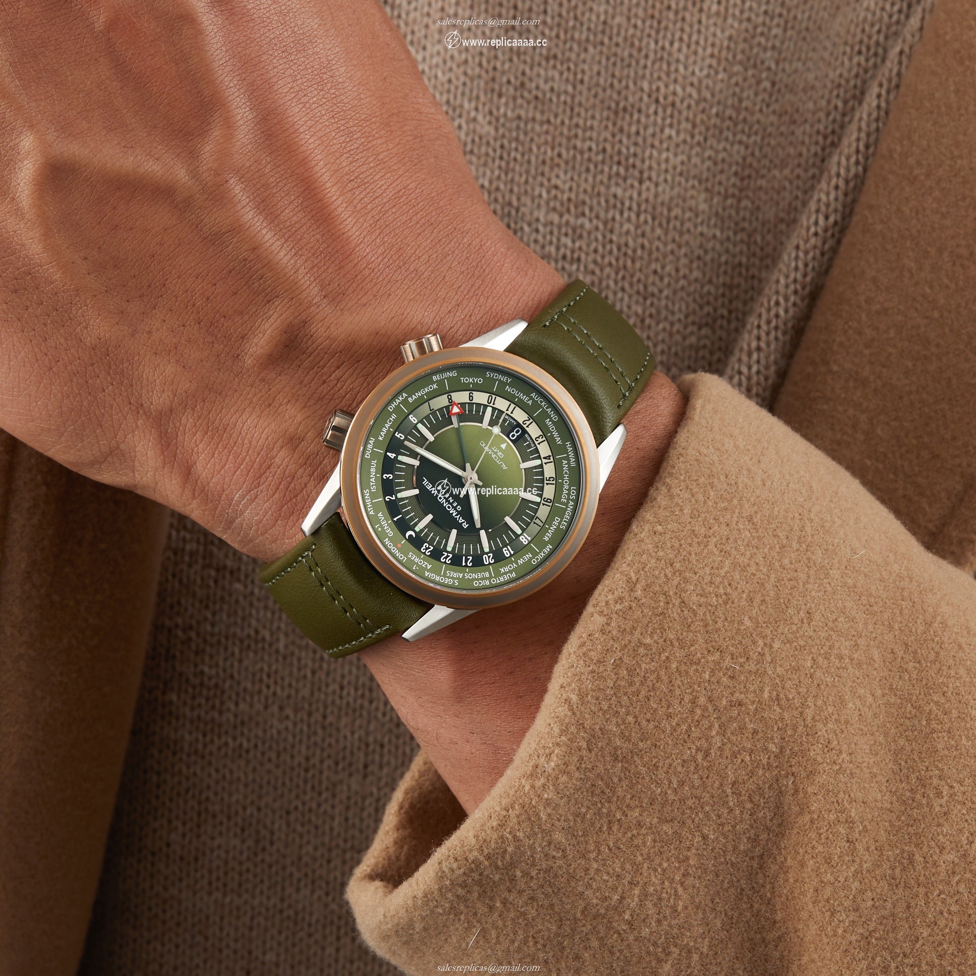 Replica Raymond Weil Freelancer 40.5mm Mens details Green 2765-SBC-52001