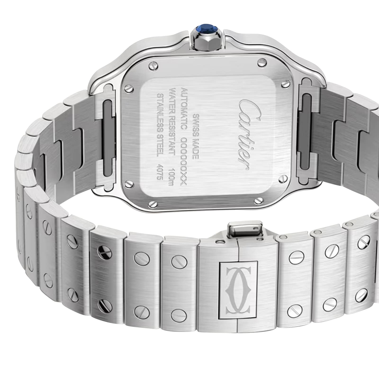 Replica Cartier Santos De Cartier details Medium Model Automatic Winding Steel Case Interchangeable Leather Strap WSSA0065