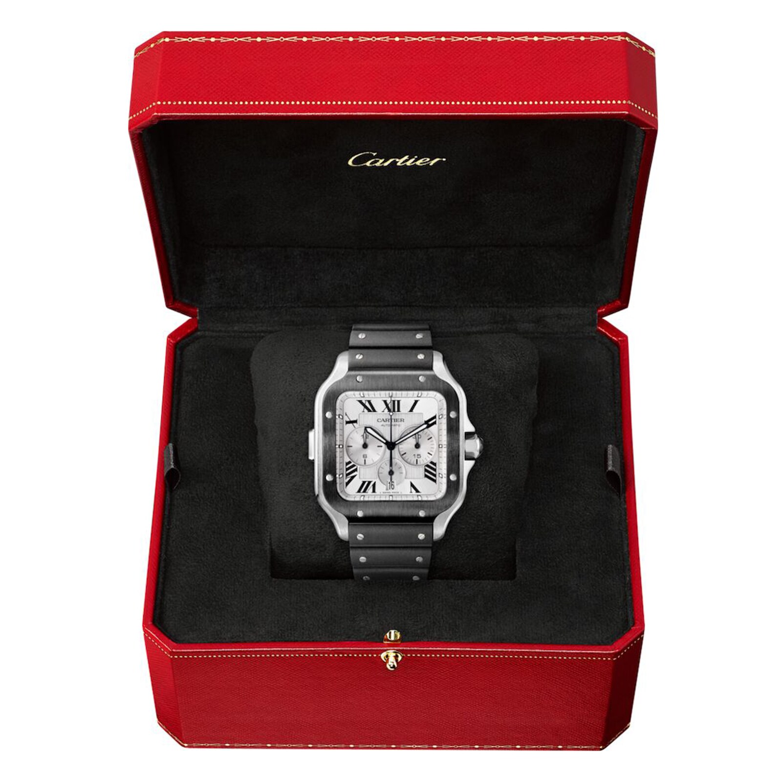 Replica Cartier Santos De Cartier Chronograph details Extra-Large Model Automatic Movement Steel ADLC Interchangeable Rubber And Leather Bracelets WSSA0017 2 Replica Cartier Santos De Cartier Chronograph details Extra-Large Model Automatic Movement Steel ADLC Interchangeable Rubber And Leather Bracelets WSSA0017