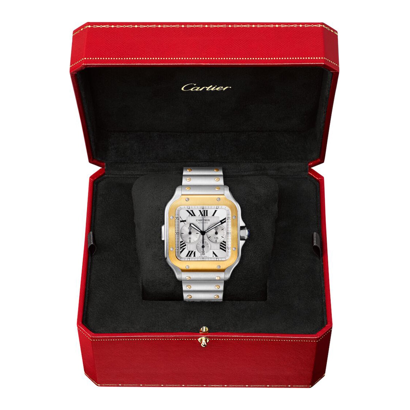 Replica Cartier Santos De Cartier Chronograph details Extra-Large Model Automatic Movement Yellow Gold Steel Interchangeable Metal And Rubber Bracelets W2SA0008 2 Replica Cartier Santos De Cartier Chronograph details Extra-Large Model Automatic Movement Yellow Gold Steel Interchangeable Metal And Rubber Bracelets W2SA0008