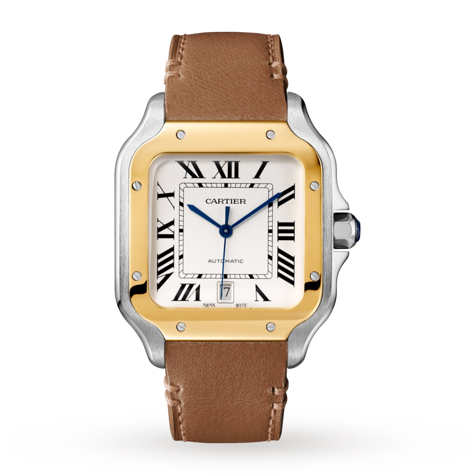 Replica Cartier Santos De Cartier details Large Model Automatic Movement Yellow Gold Steel Interchangeable Metal And Leather Bracelets W2SA0009 2 Replica Cartier Santos De Cartier details Large Model Automatic Movement Yellow Gold Steel Interchangeable Metal And Leather Bracelets W2SA0009