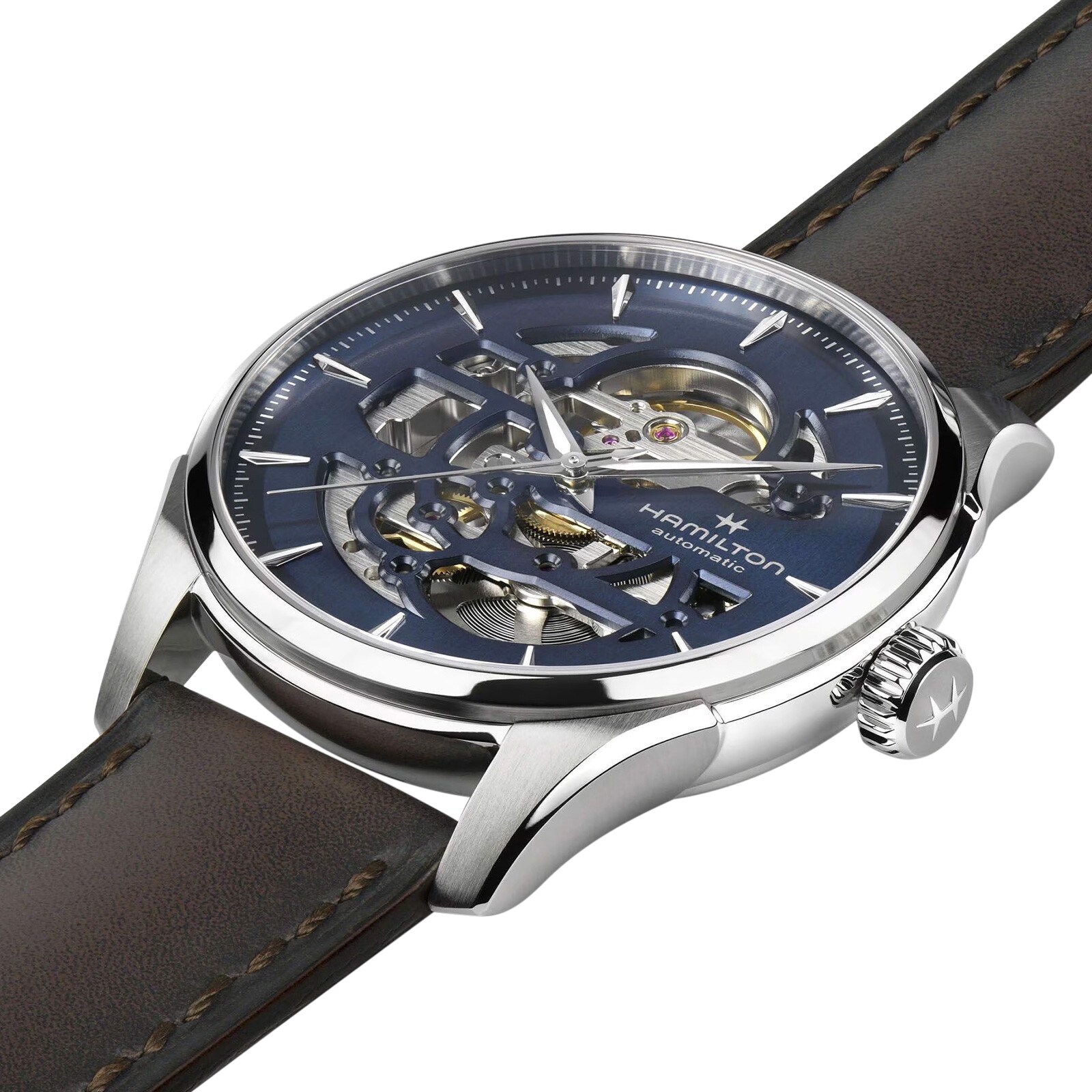 Replica Hamilton Jazzmaster Skeleton Automatic 40mm Mens details Navy Stainless Steel H42535541