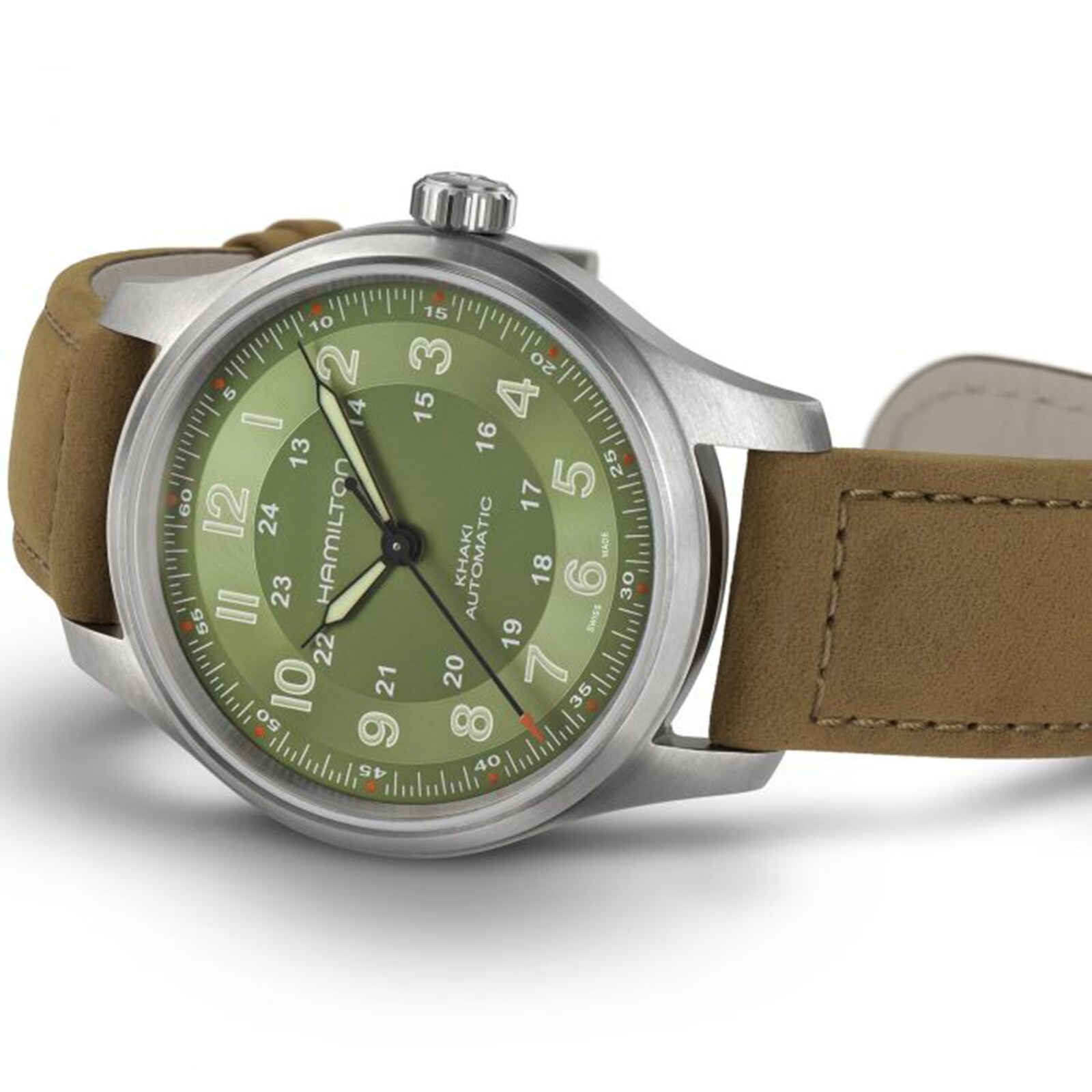 Replica Hamilton Khaki Field Titanium Green Dial Brown Strap 42mm H70545560 2 Replica Hamilton Khaki Field Titanium Green Dial Brown Strap 42mm H70545560