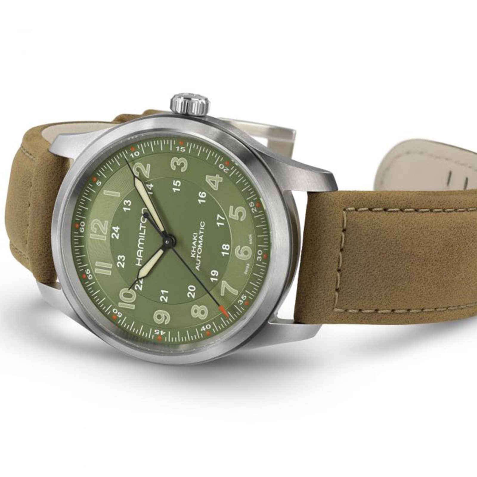 Replica Hamilton Khaki Field Titanium Green dial Brown Strap 38mm H70205860 2 Replica Hamilton Khaki Field Titanium Green dial Brown Strap 38mm H70205860