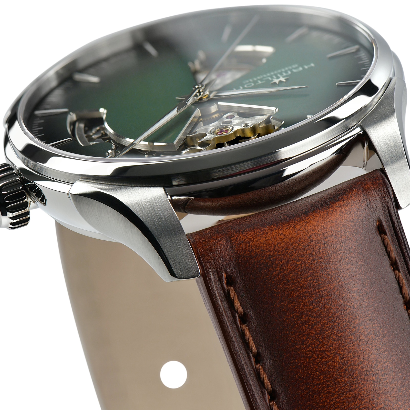 Replica Hamilton Jazzmaster Open Heart 40mm Mens details Green H32675560