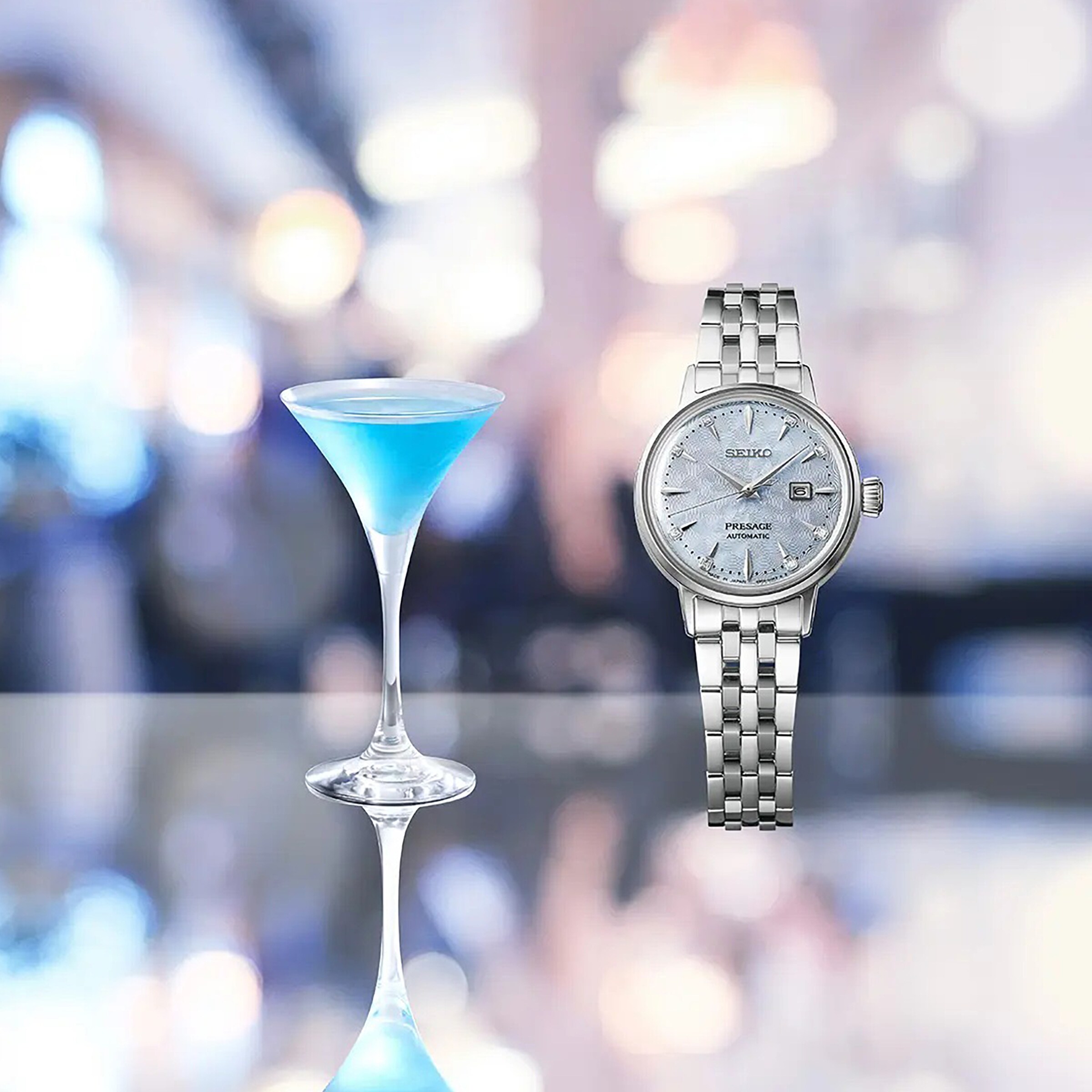 Replica Seiko Presage Cocktail Time 'Skydiving' Diamond Twist Ladies details SRE007J1