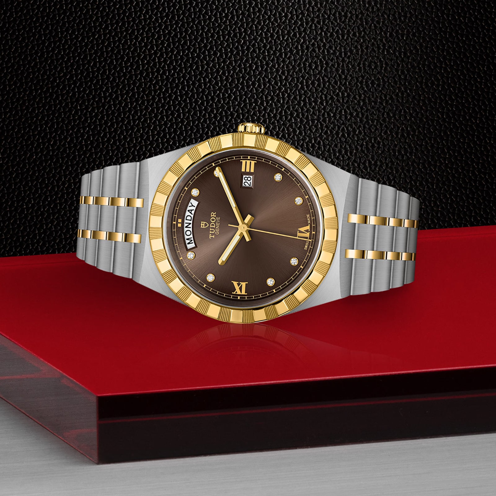 Replica Tudor Royal S G 41mm Steel Case Diamond-Set Chocolate Dial M28603-0008