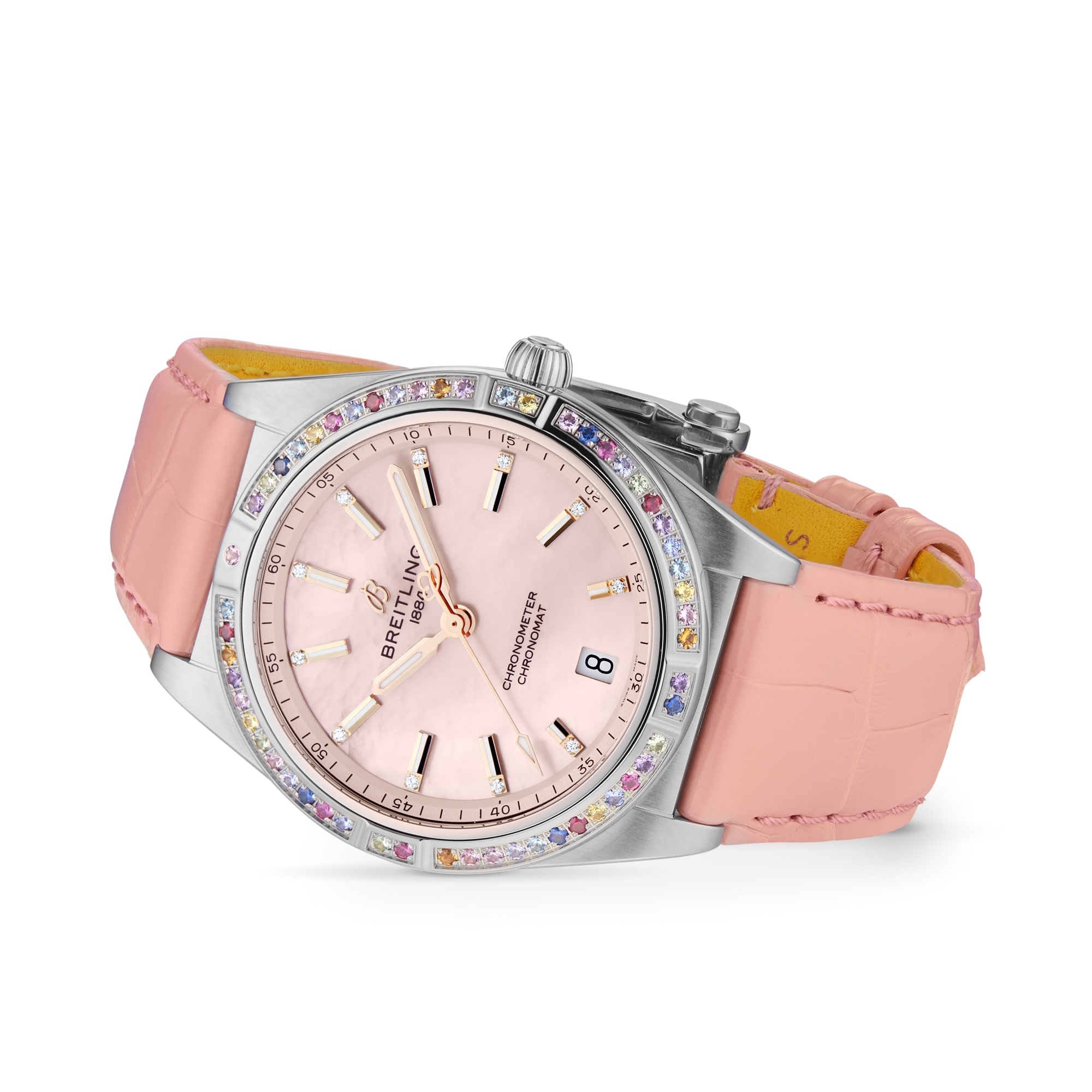 Replica Breitling Chronomat Automatic 36 South Sea Pink Leather Strap Ladies details G10380BB1K1P1
