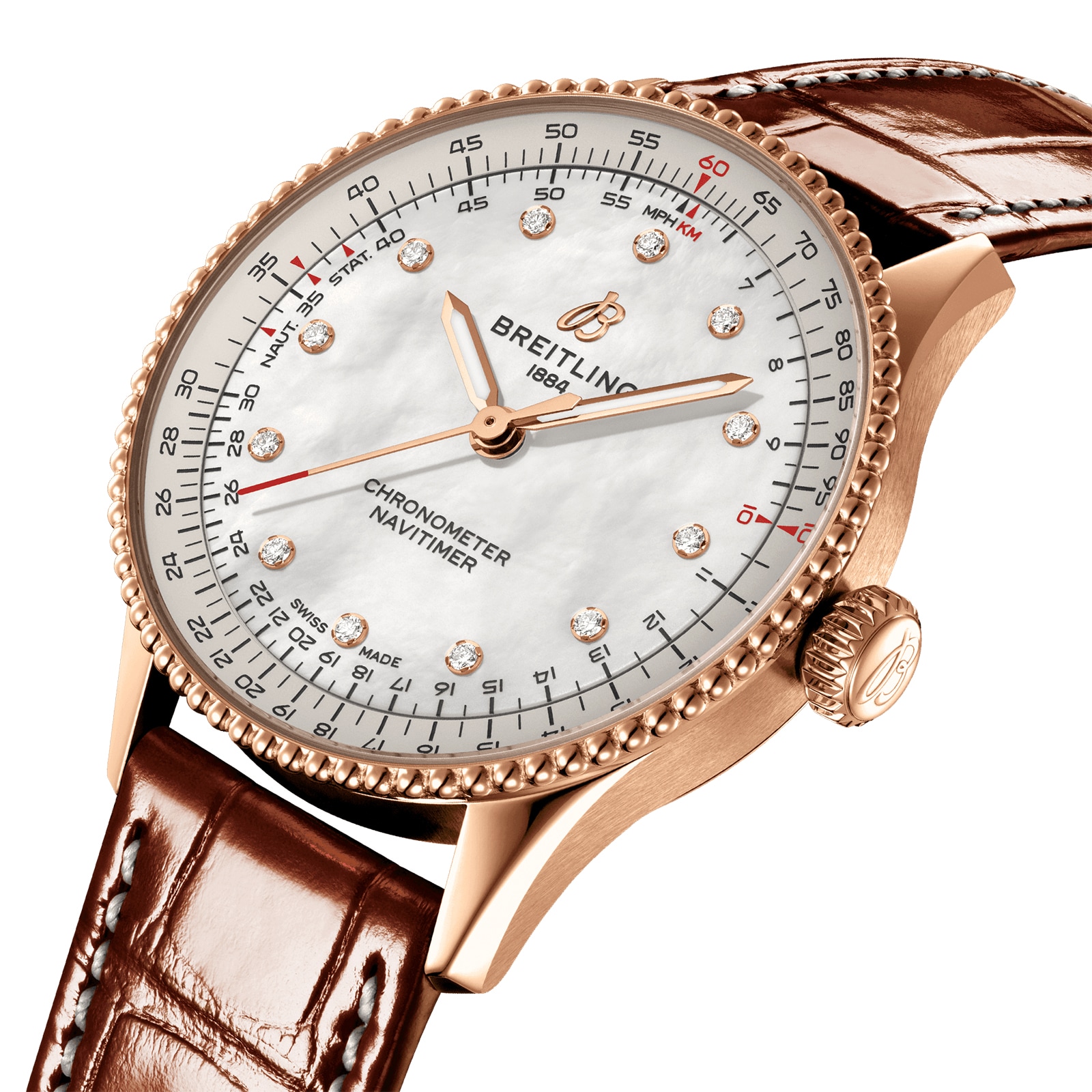 Replica Breitling Navitimer 36mm Ladies details White Mother Of Pearl Alligator 18k Red Gold R17327211A1P1 2 Replica Breitling Navitimer 36mm Ladies details White Mother Of Pearl Alligator 18k Red Gold R17327211A1P1