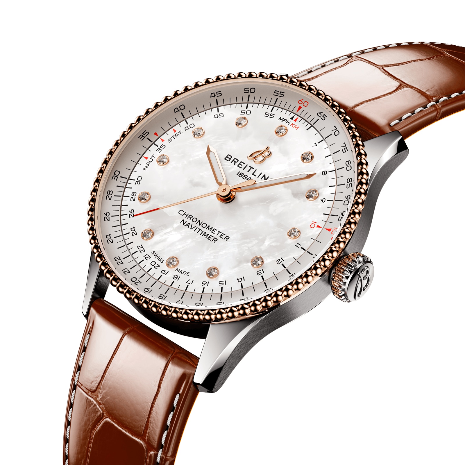 Replica Breitling Navitimer 36mm Ladies details White Mother Of Pearl Alligator U17327211A1P1