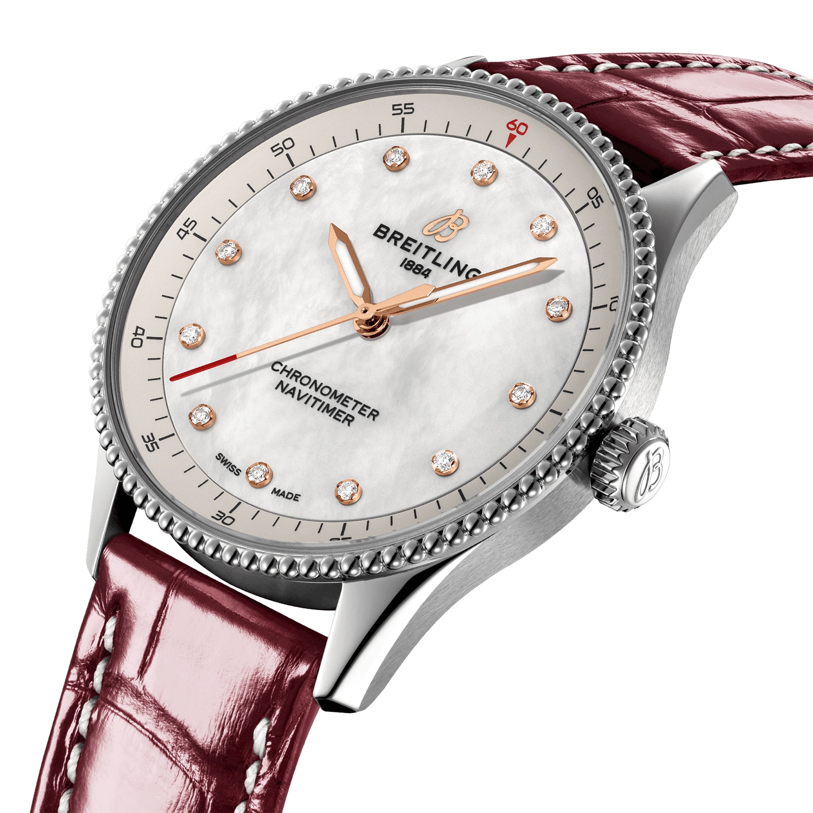 Replica Breitling Navitimer 32mm Ladies details White Mother Of Pearl Alligator A77320E61A2P2