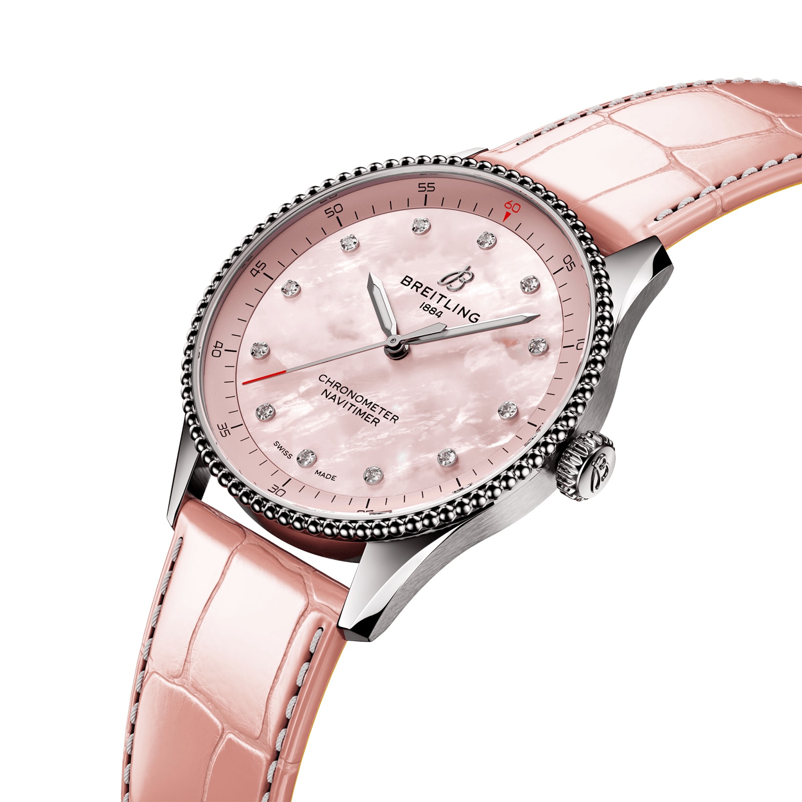 Replica Breitling Navitimer 32mm Ladies details Pink Mother Of Pearl Alligator A77320D91K1P1