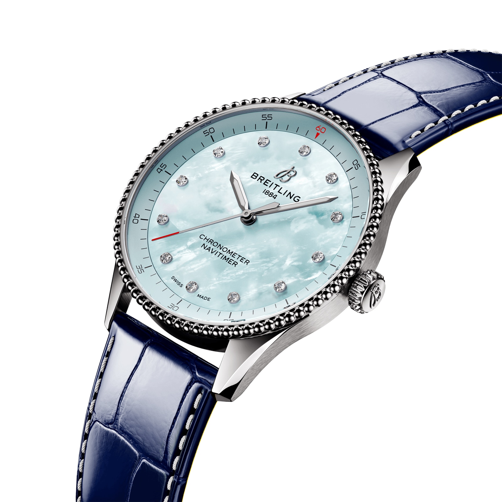 Replica Breitling Navitimer 32mm Ladies details Blue Mother Of Pearl Alligator A77320171C1P1