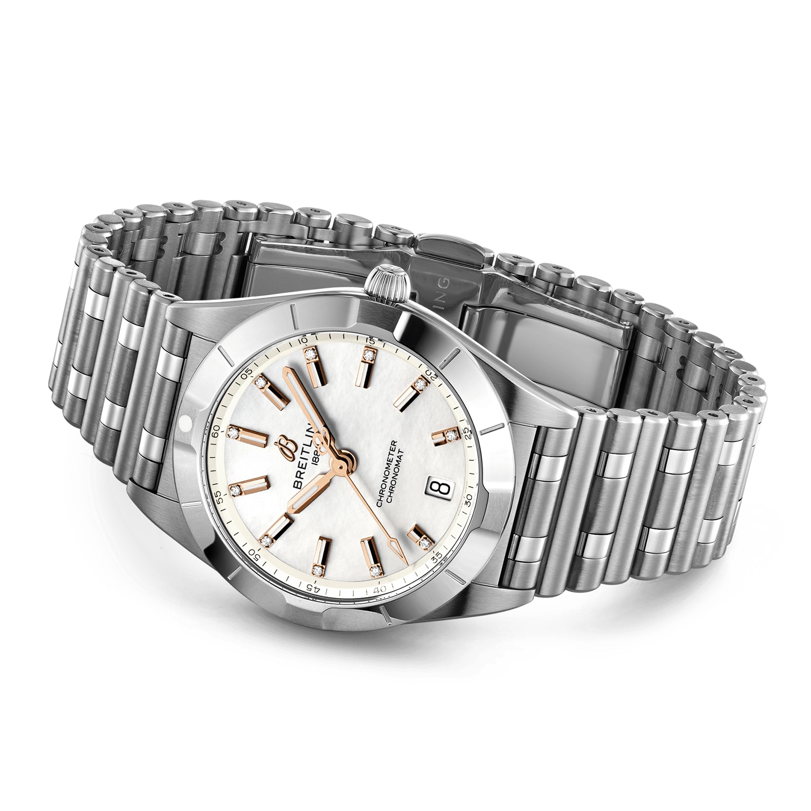 Replica Breitling Chronomat 32 Stainless Steel Mother of Pearl details A77310101A4A1 2 Replica Breitling Chronomat 32 Stainless Steel Mother of Pearl details A77310101A4A1
