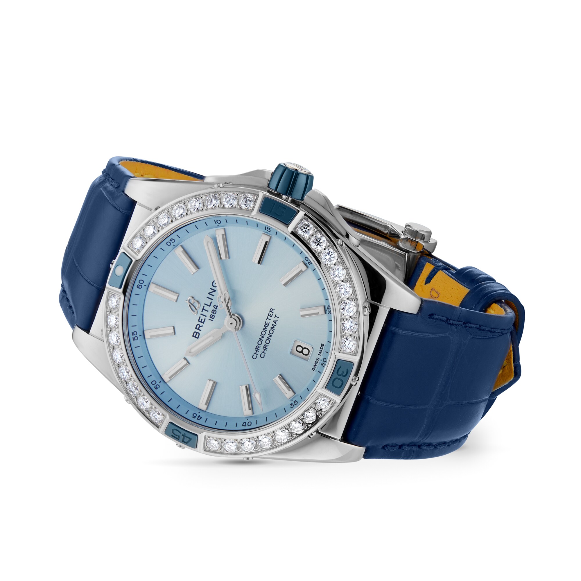 Replica Breitling Super Chronomat Automatic 38 Blue Leather Strap details A17356531C1P1