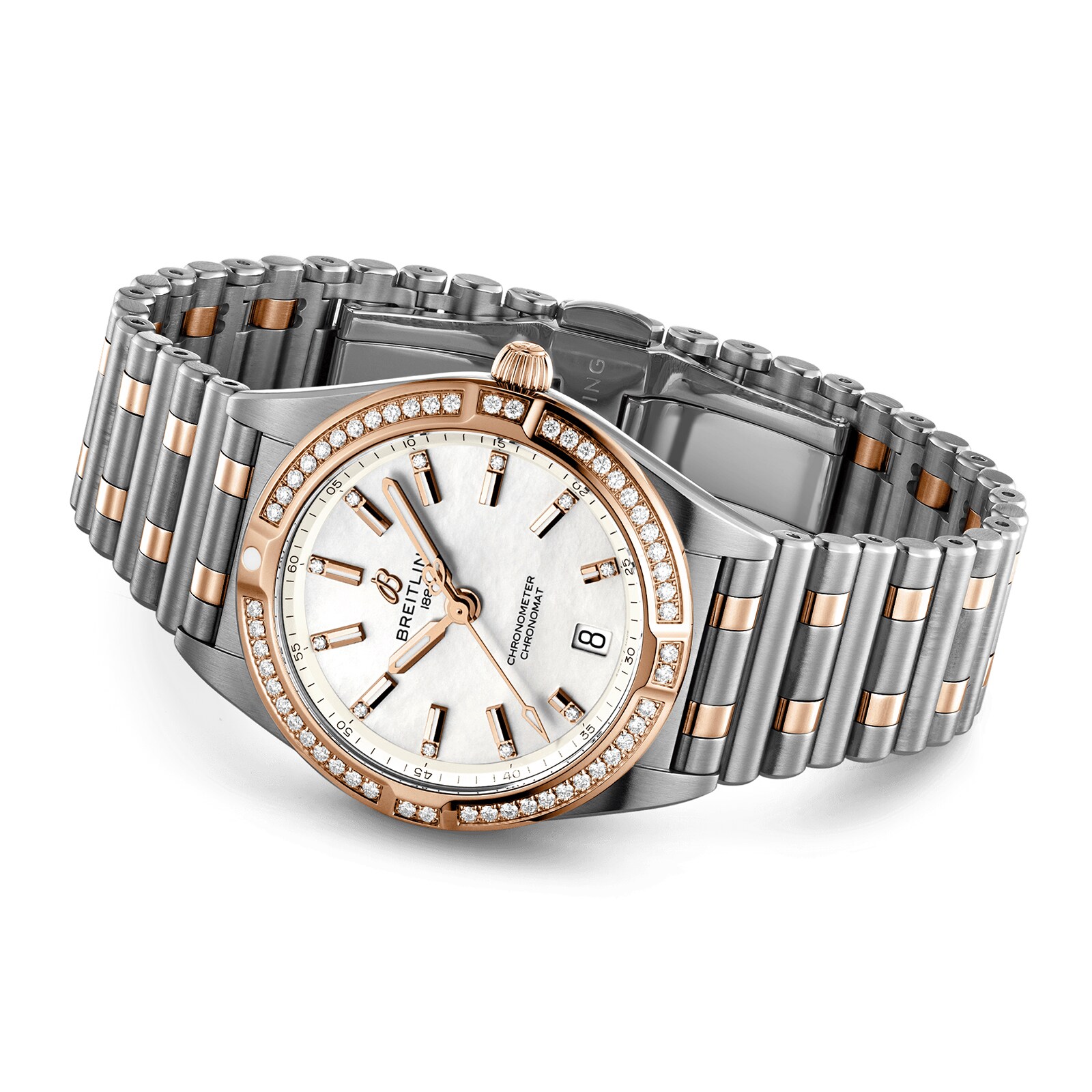 Replica Breitling Chronomat 32 Stainless Steel 18k Red Gold (Gem-set) - Mother of Pearl details U77310591A2U1 2 Replica Breitling Chronomat 32 Stainless Steel 18k Red Gold (Gem-set) - Mother of Pearl details U77310591A2U1