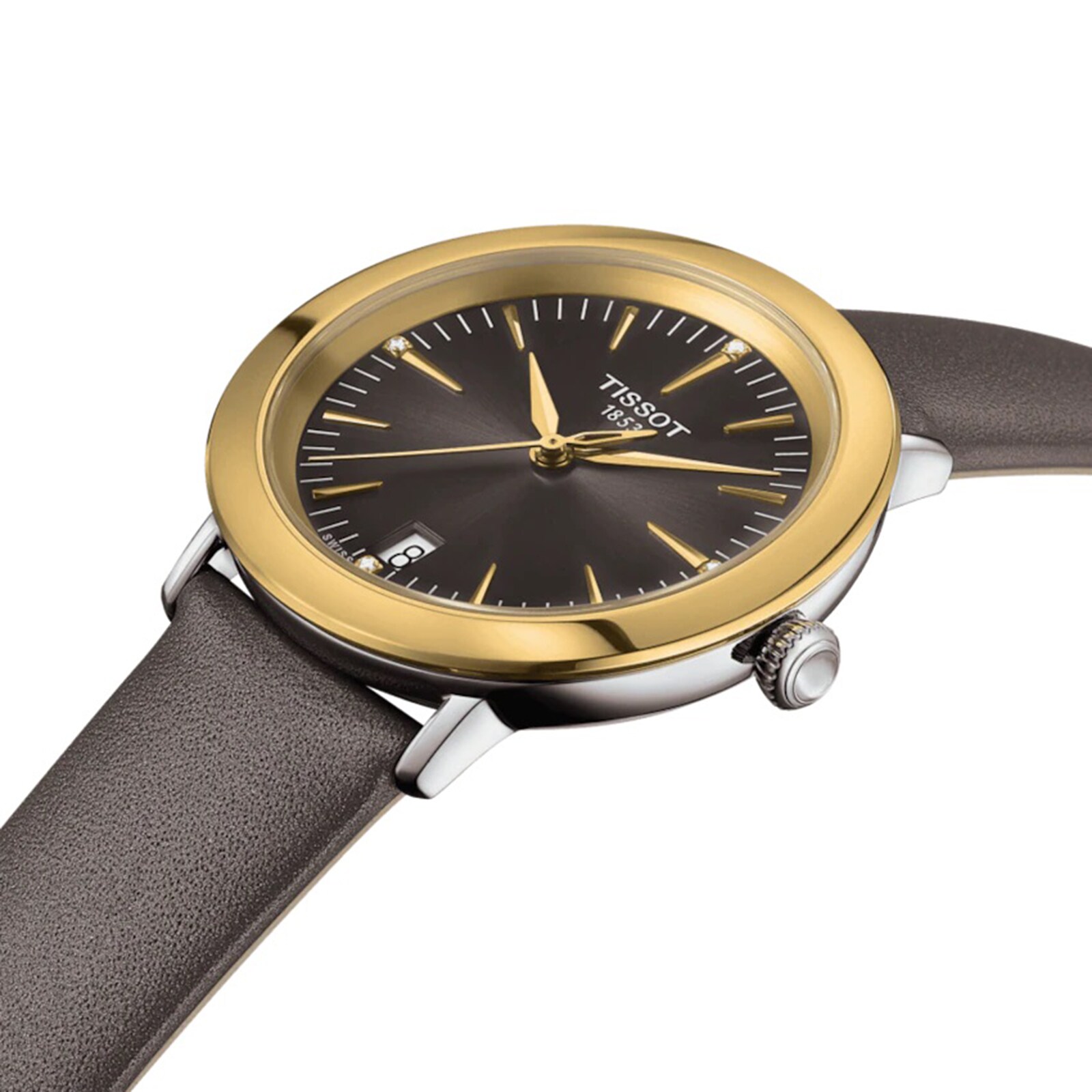 Replica Tissot T-Gold Glendora 18K Gold 33mm Ladies details Brown T9292104606600