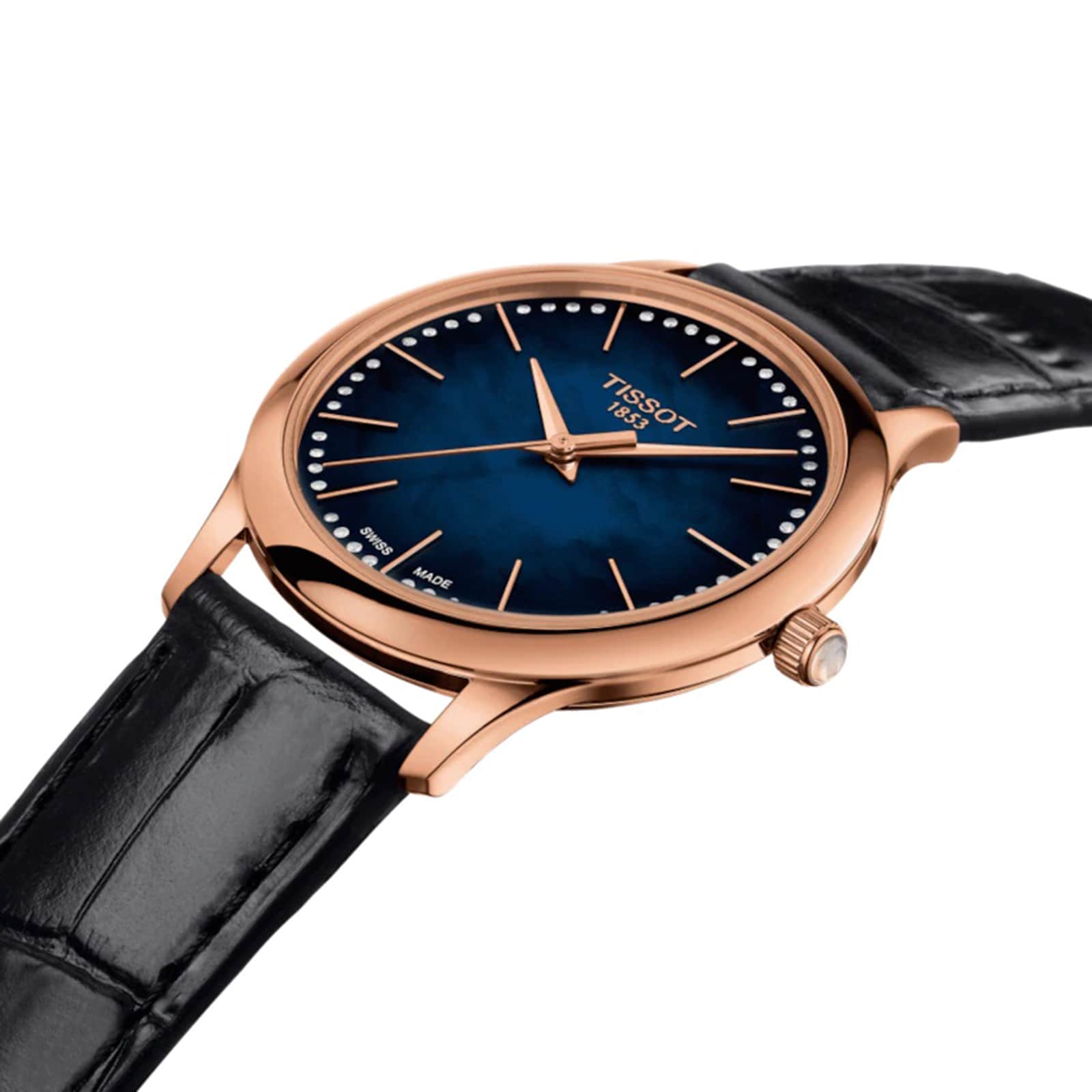 Replica Tissot T-Gold Excellence Lady 18K Gold 32mm Ladies details Blue T9262107613100