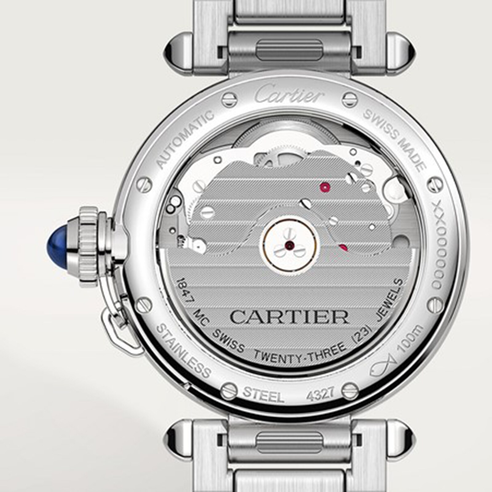 Replica Cartier Pasha De Cartier details 35mm Automatic Movement Steel Interchangeable Metal And Leather Straps WSPA0013