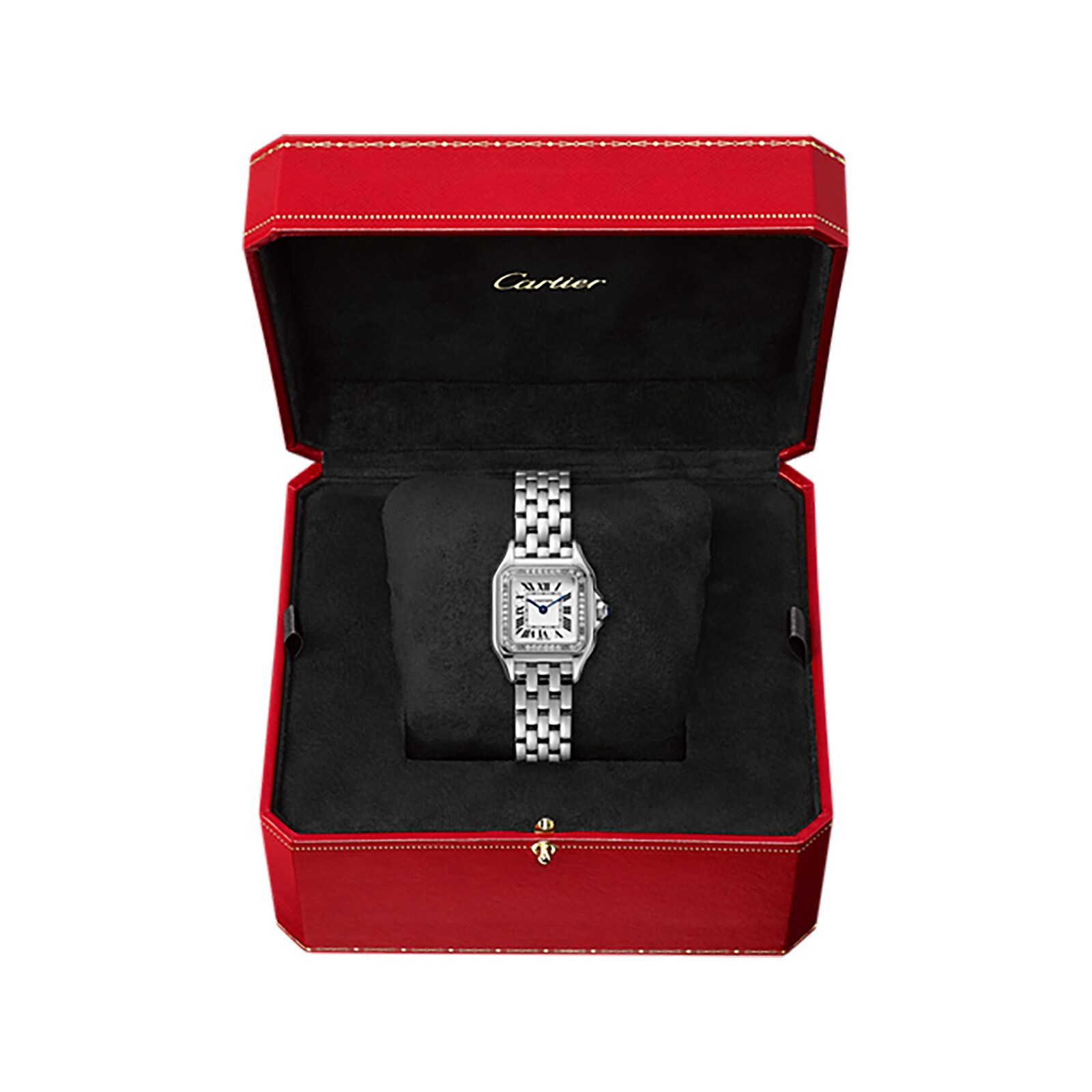 Replica Cartier Panthere De Cartier details Small Model Quartz Movement Steel Diamonds W4PN0007