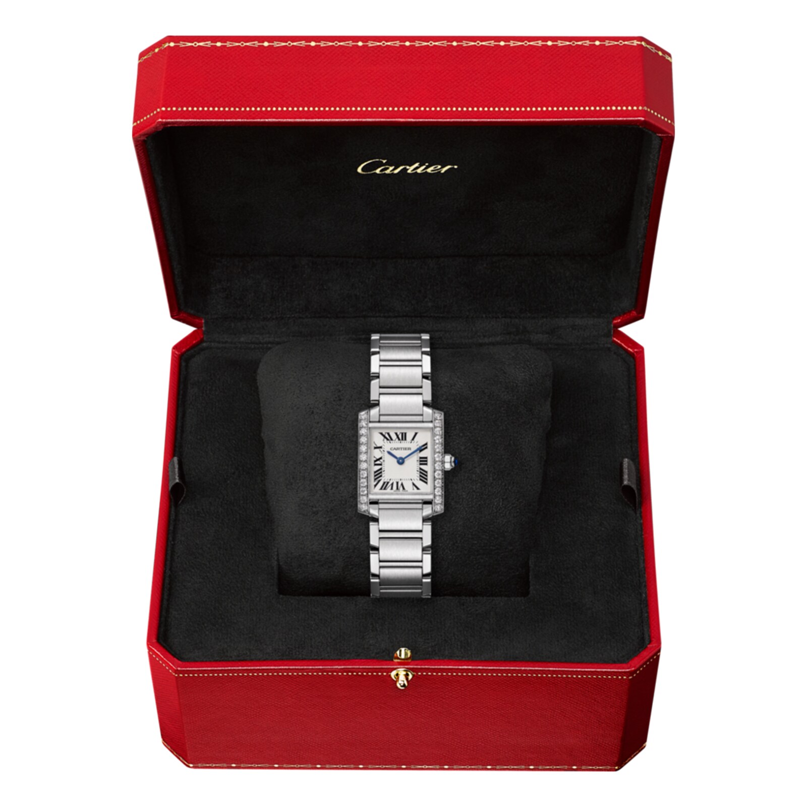 Replica Cartier Tank Francaise details Small Model Quartz Movement Steel Diamonds W4TA0008