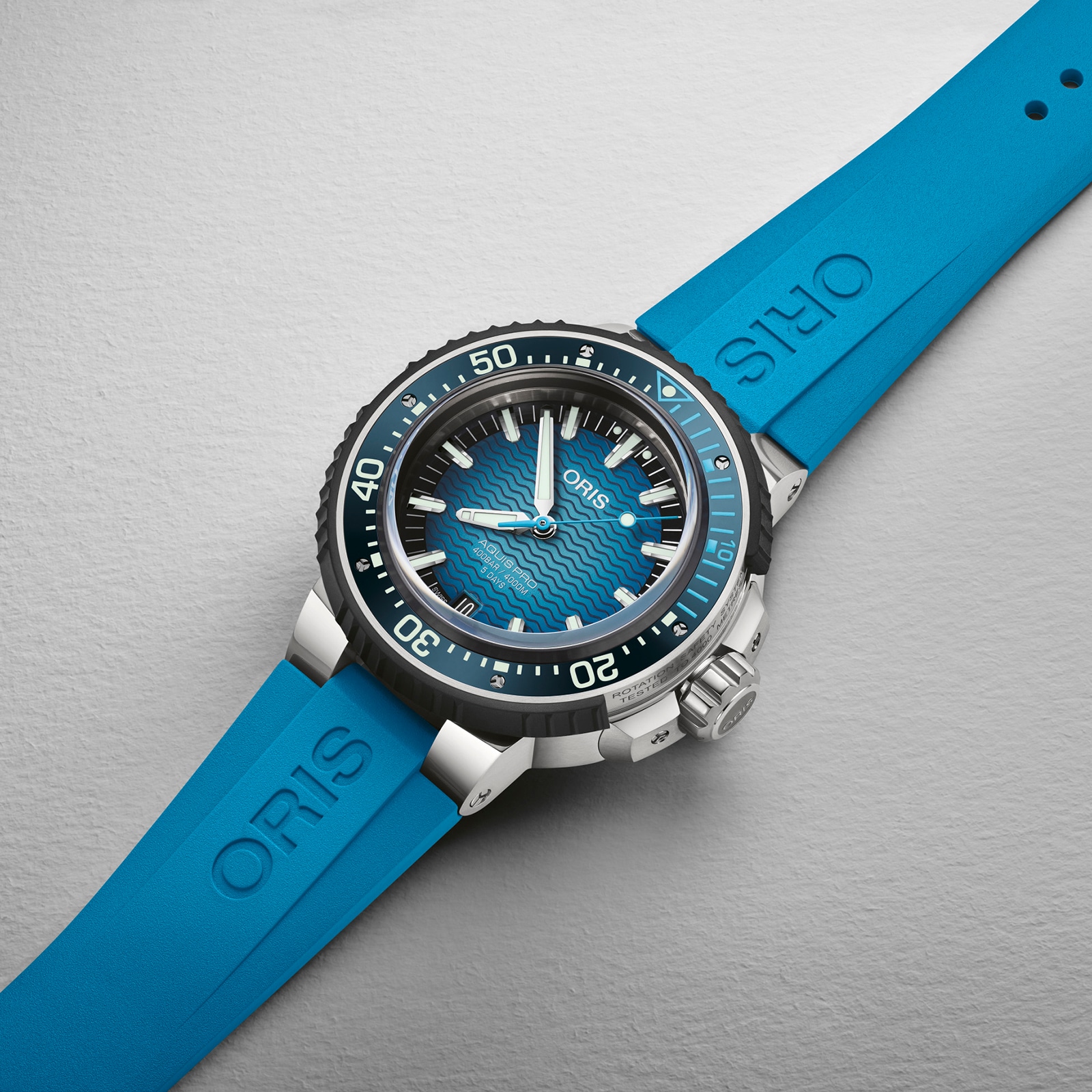Replica Oris Aquis Pro 4000m 49.5mm Mens details Blue 01 400 7777 7155-SET