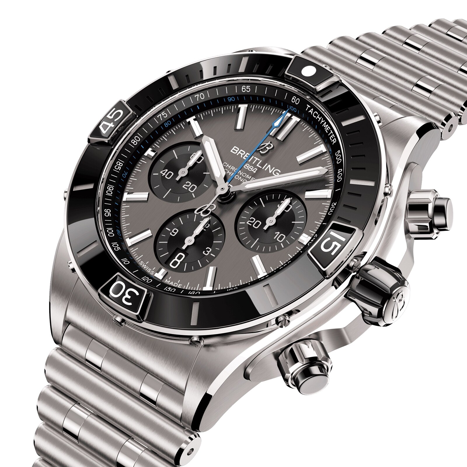 Replica Breitling Super Chronomat B01 44mm Mens details Grey Stainless Steel EB0136251M1E1 2 Replica Breitling Super Chronomat B01 44mm Mens details Grey Stainless Steel EB0136251M1E1