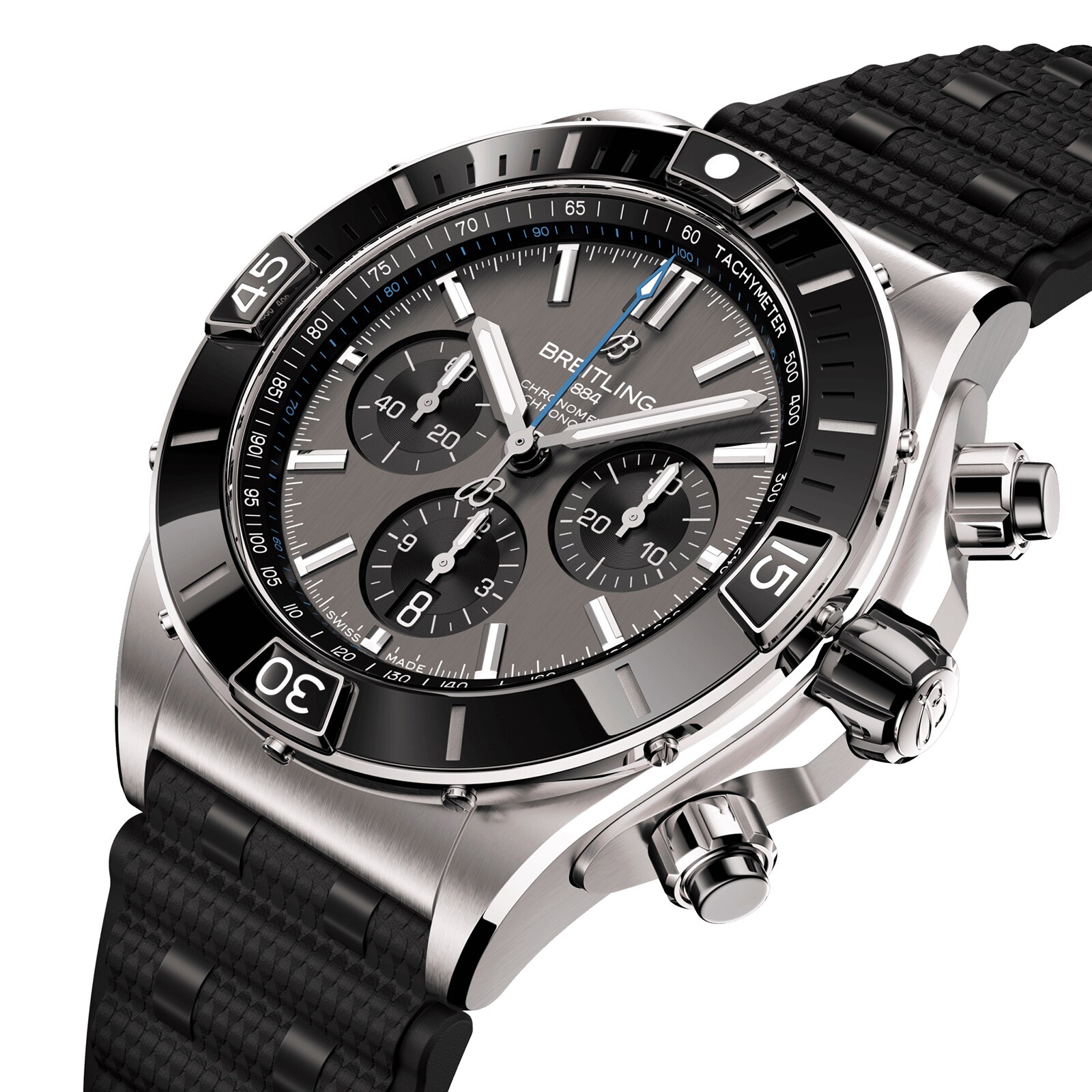 Replica Breitling Super Chronomat B01 44mm Mens details Grey Rubber EB0136251M1S1 2 Replica Breitling Super Chronomat B01 44mm Mens details Grey Rubber EB0136251M1S1