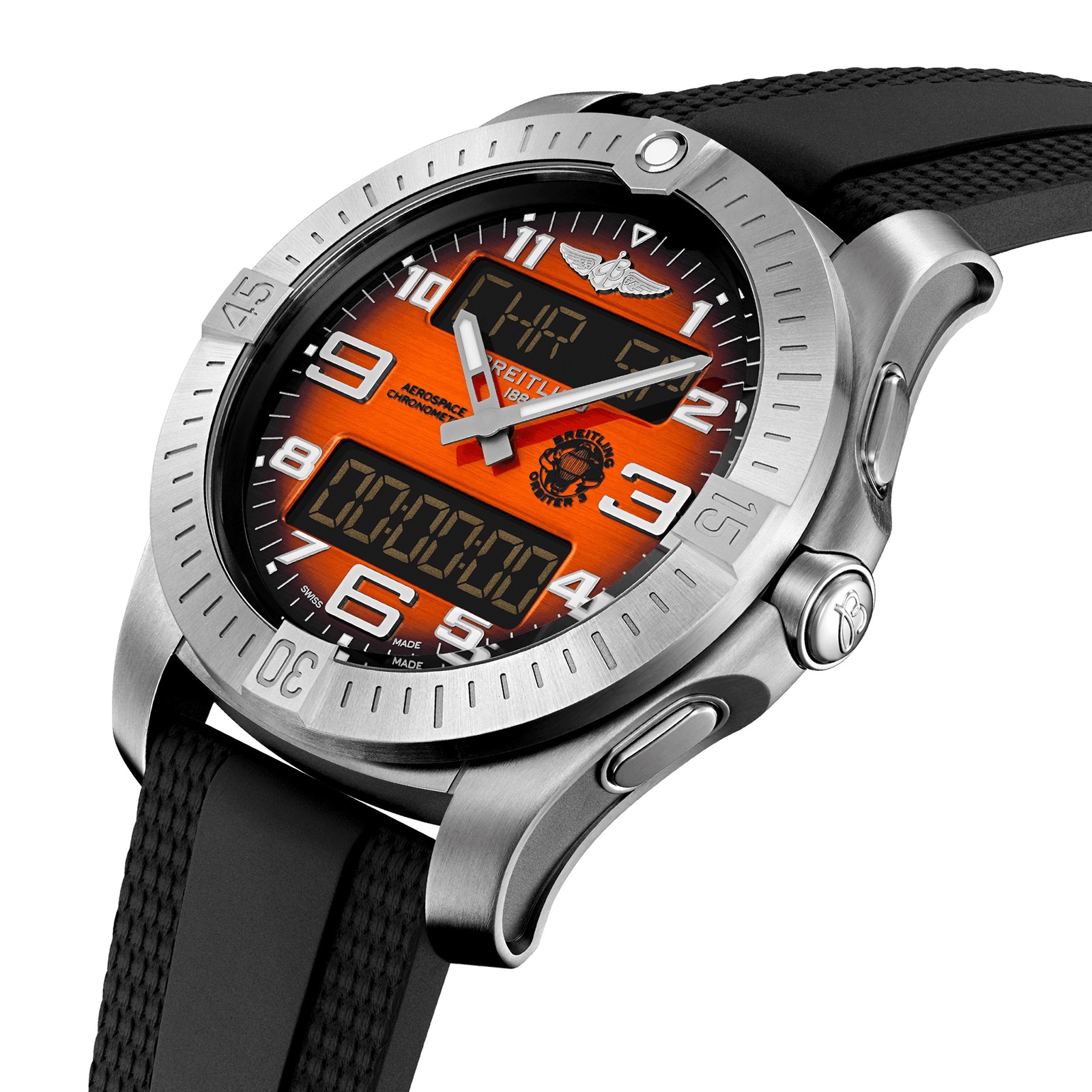Replica Breitling Aerospace B70 Orbiter 25th Anniversary 43mm Mens details Orange Rubber EB70101A1O1S1 2 Replica Breitling Aerospace B70 Orbiter 25th Anniversary 43mm Mens details Orange Rubber EB70101A1O1S1