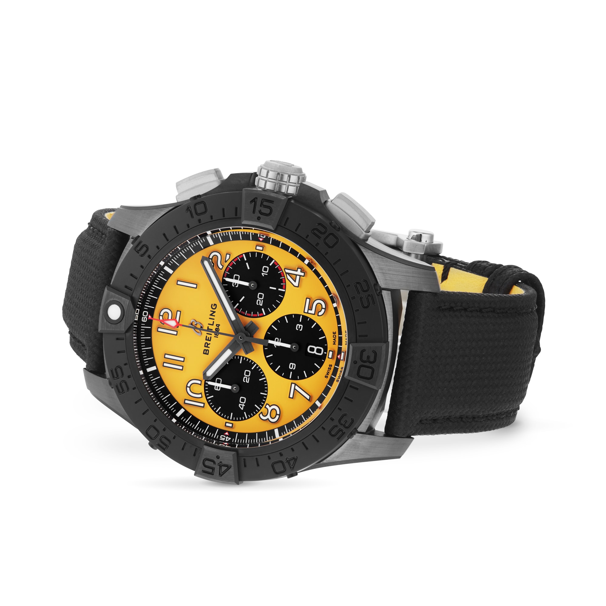 Replica Breitling Avenger B01 Chronograph 44mm Night Mission Mens details Yellow Black Leather SB0147101I1X2 2 Replica Breitling Avenger B01 Chronograph 44mm Night Mission Mens details Yellow Black Leather SB0147101I1X2