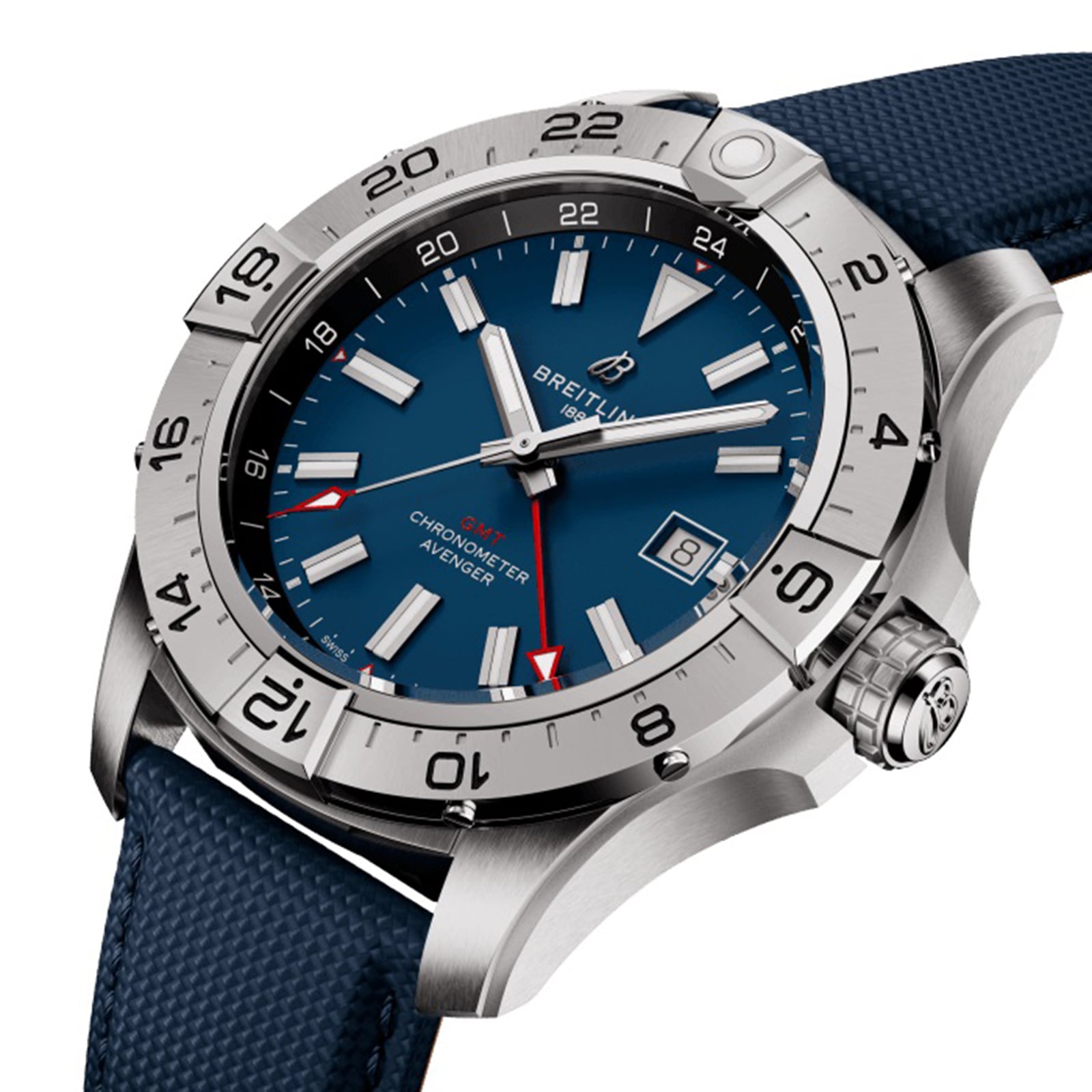Replica Breitling Avenger Automatic GMT 44mm Mens details Blue Leather A32320101C1X1