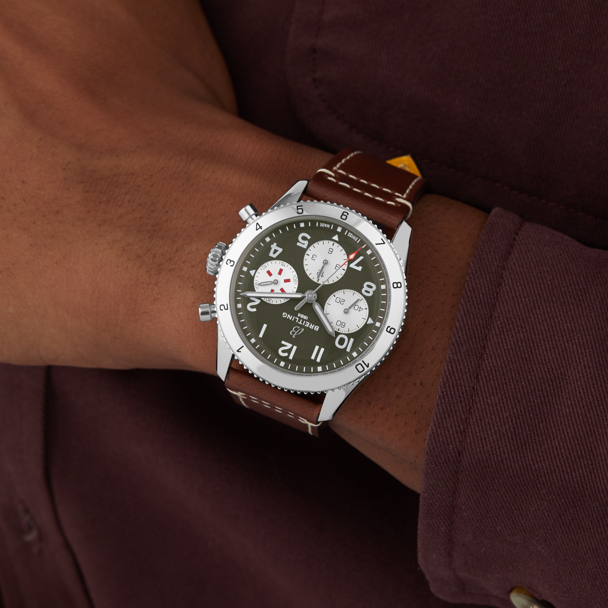 Replica Breitling Classic AVI Chronograph 42 Curtiss P-40 Warhawk Leather Strap details A233802A1L1X1