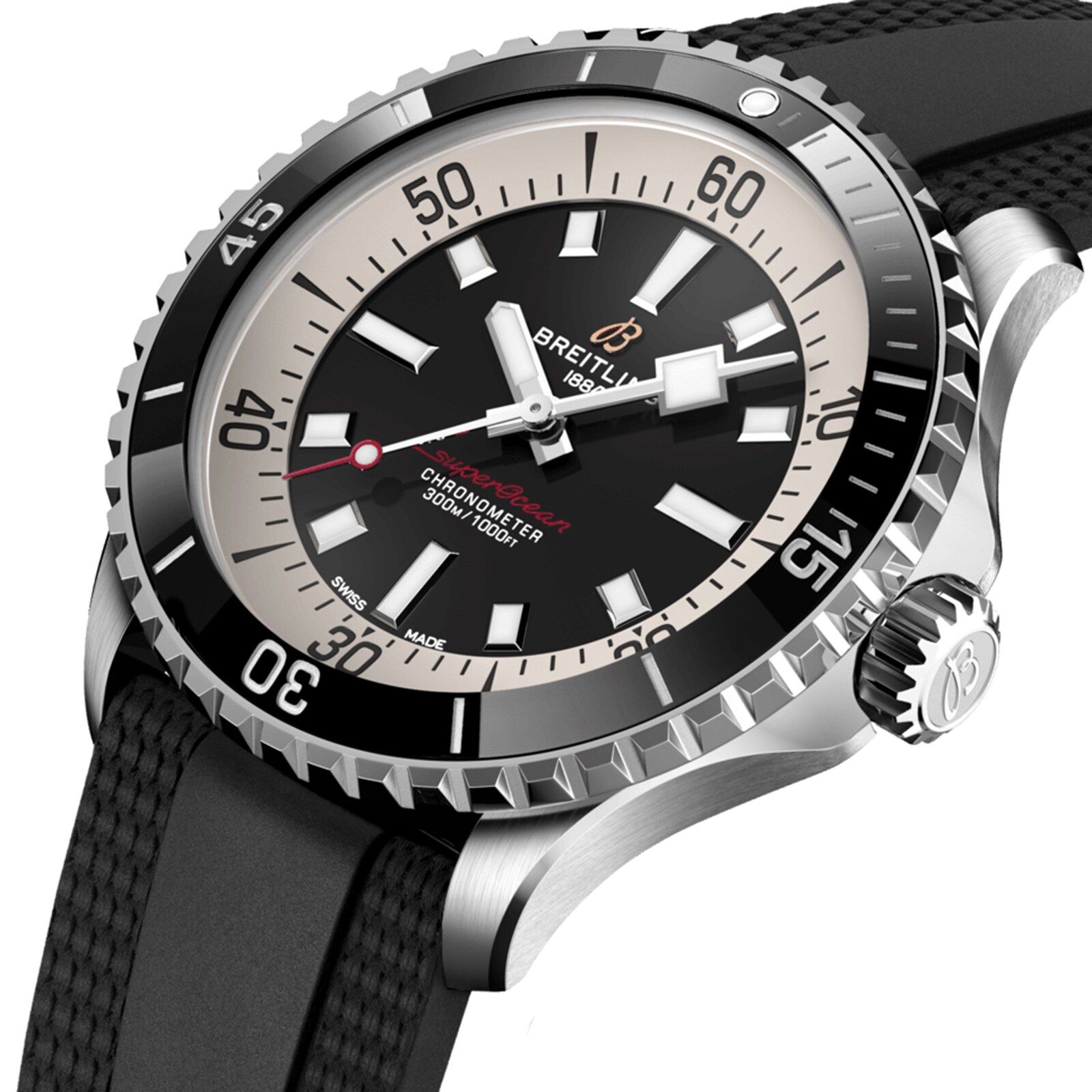 Replica Breitling Superocean Automatic 42 Stainless Steel Rubber Strap details A17375211B1S1