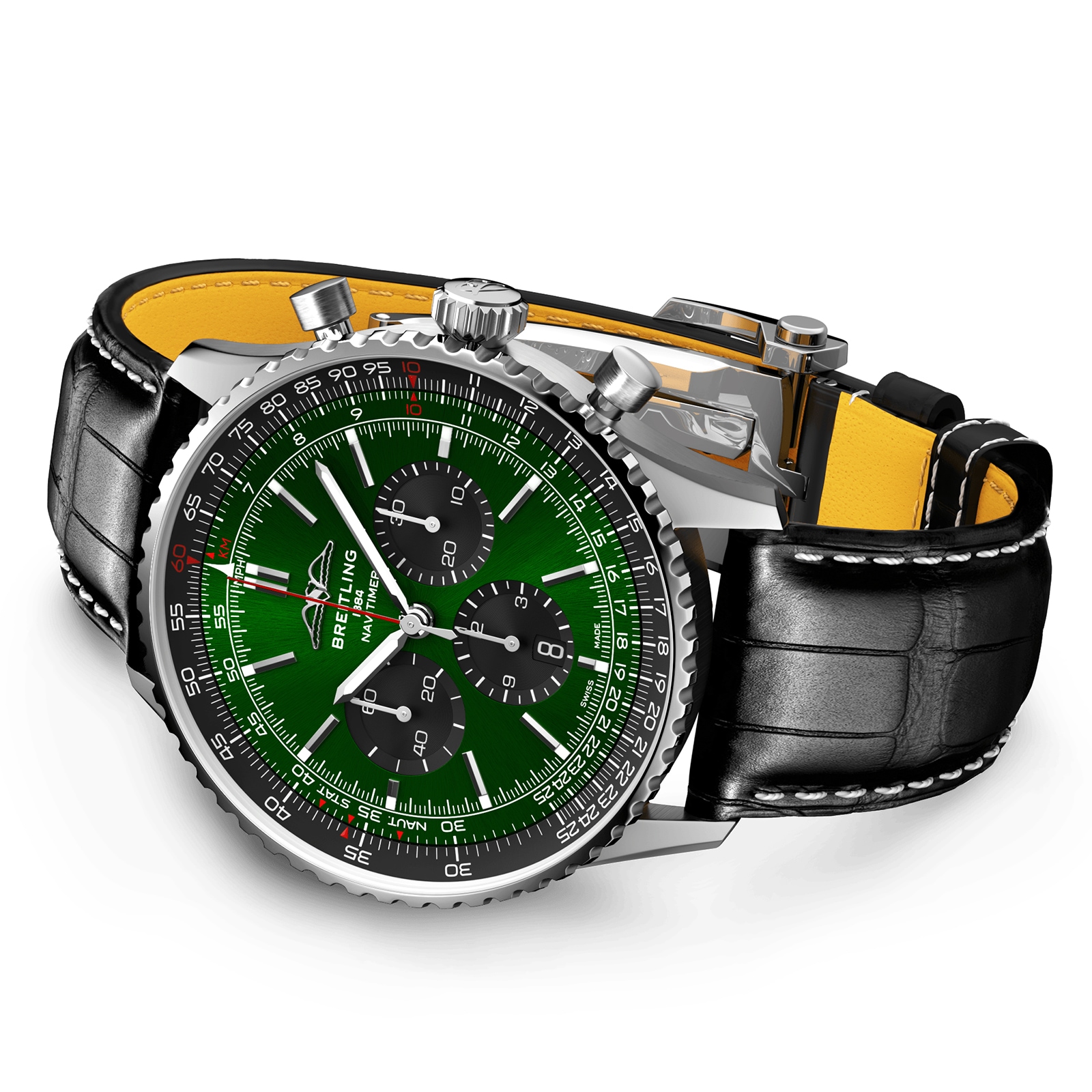 Replica Breitling Navitimer B01 Chronograph 46 Stainless Steel Leather Strap details AB0137241L1P1