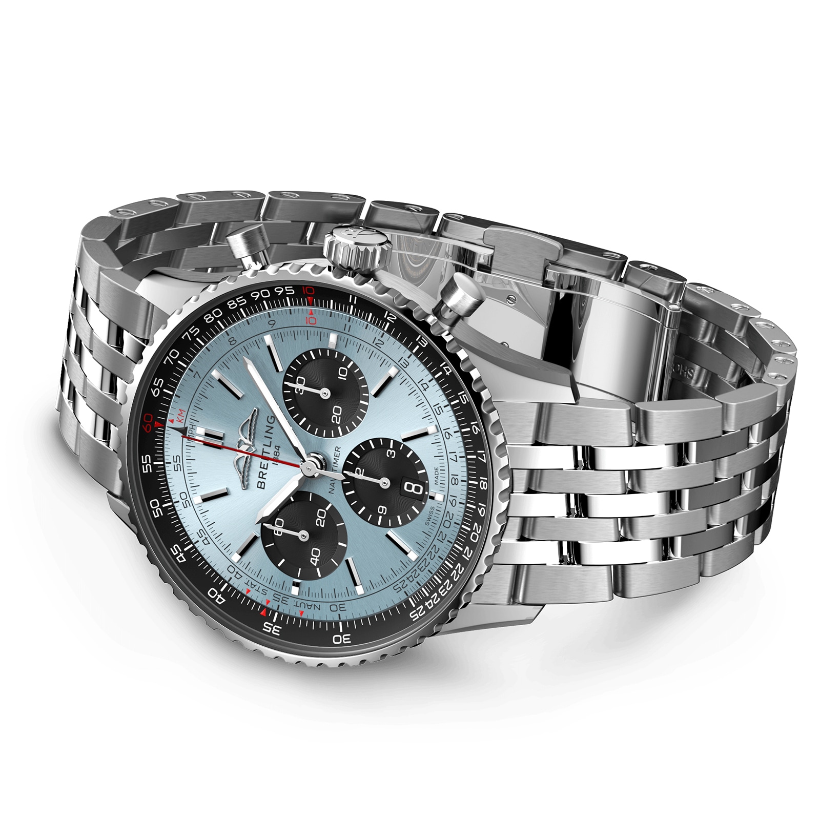 Replica Breitling Navitimer B01 Chronograph 43 Stainless Steel Ice Blue details AB0138241C1A1