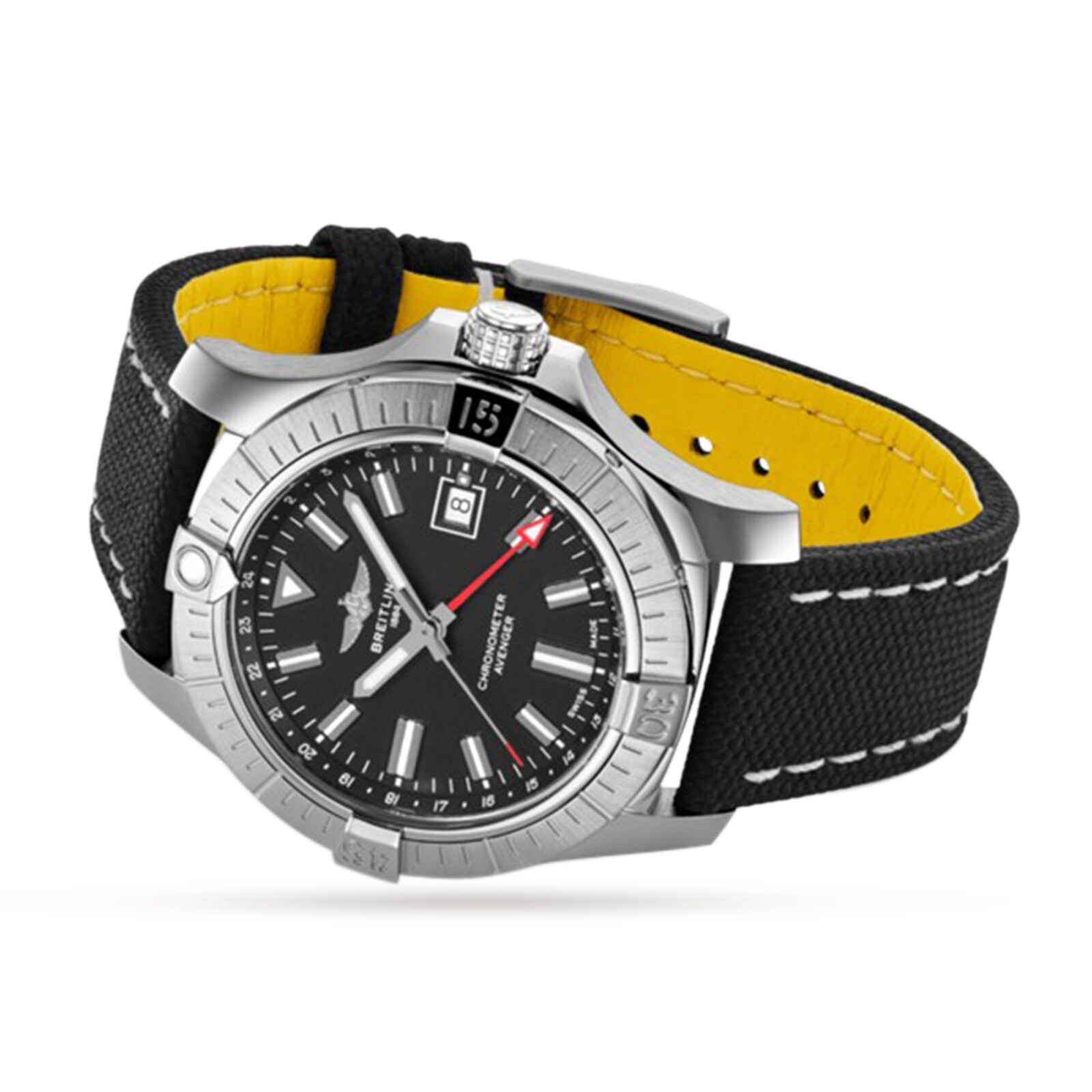 Replica Breitling Avenger Automatic GMT 43 Stainless Steel Leather Strap details A32397101B1X1