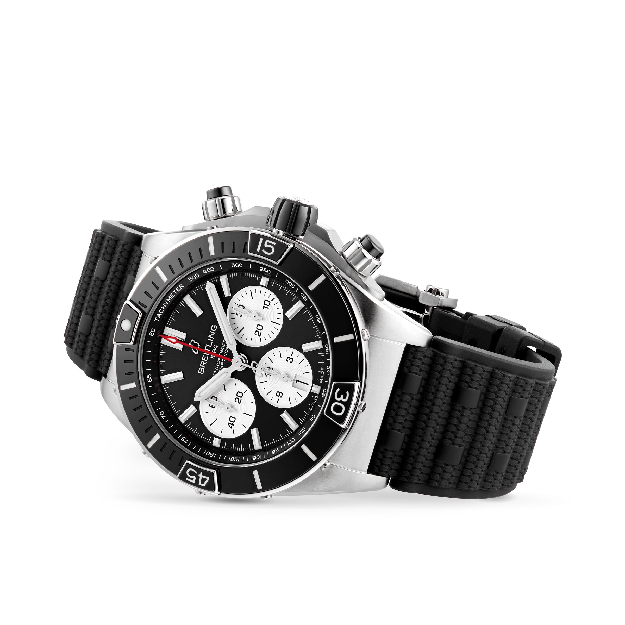 Replica Breitling Super Chronomat B01 44 Stainless Steel Rubber Strap details AB0136251B1S1