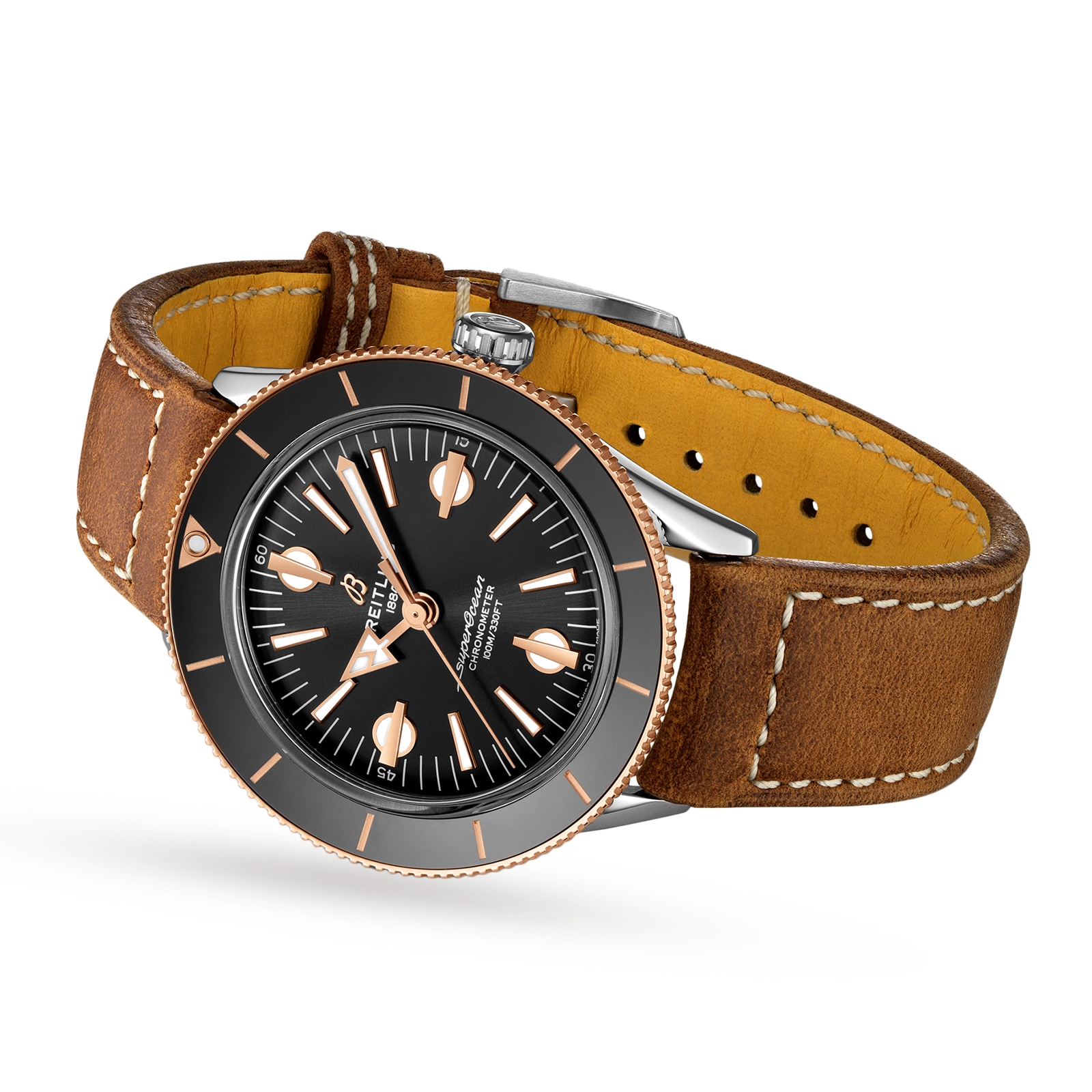 Replica Breitling Superocean Heritage '57 Stainless Steel 18k Red Gold Leather Strap details U10370121B1X1 2 Replica Breitling Superocean Heritage '57 Stainless Steel 18k Red Gold Leather Strap details U10370121B1X1