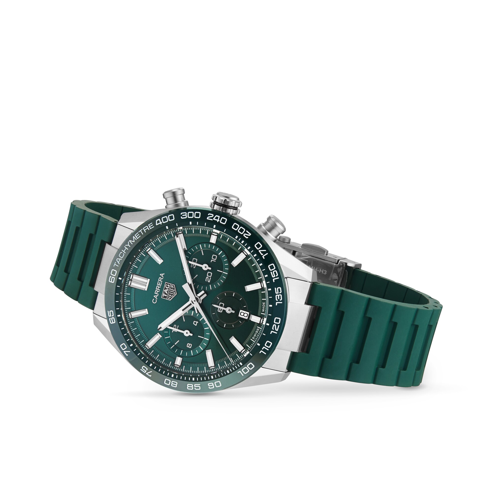 Replica TAG Heuer Carrera Chronograph 44mm Mens details Green Rubber CBN2A1N.FT6238 2 Replica TAG Heuer Carrera Chronograph 44mm Mens details Green Rubber CBN2A1N.FT6238