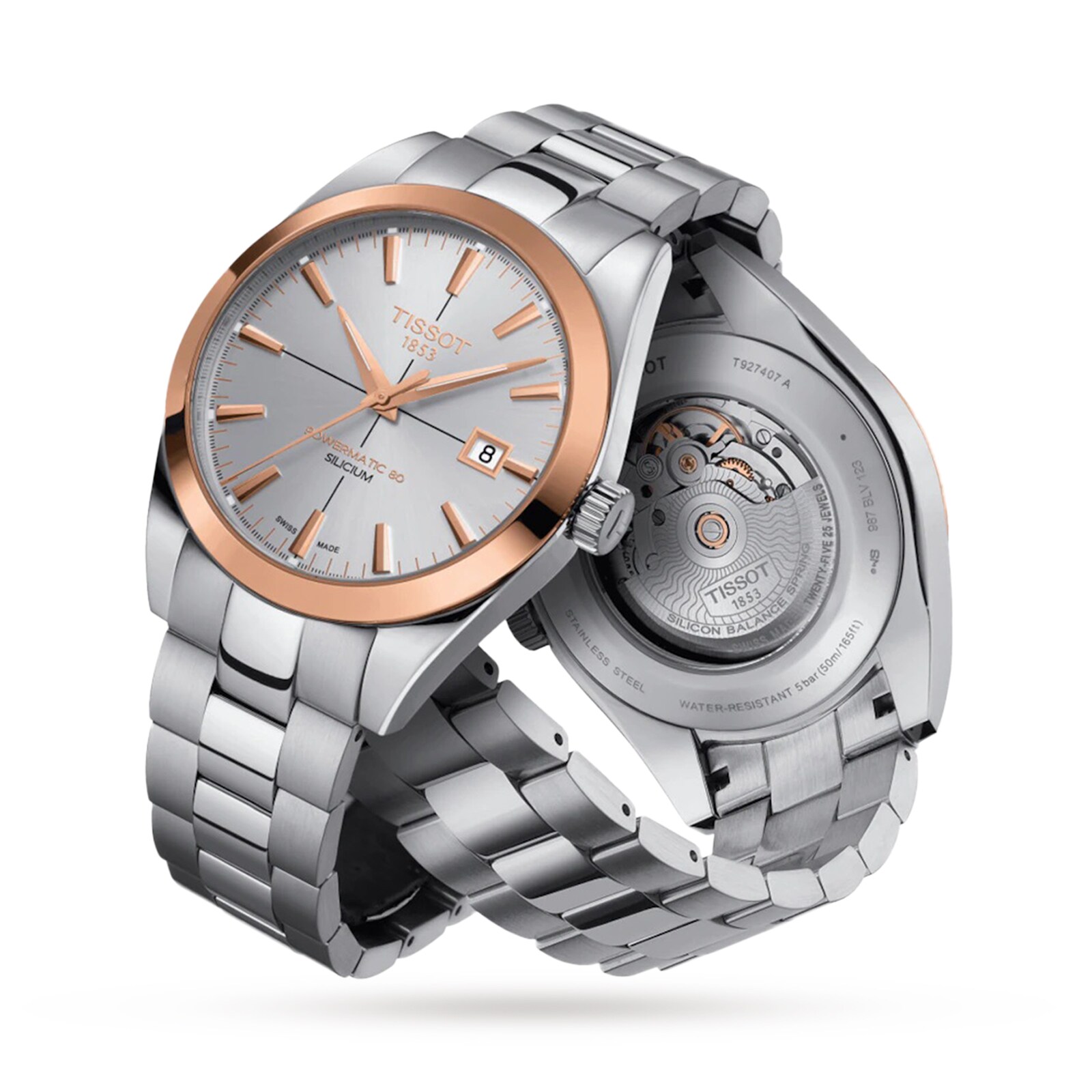 Replica Tissot T-Gold Gentleman Powermatic 80 Silicium Solid 18K Gold Bezel 40mm Mens details T9274074103100