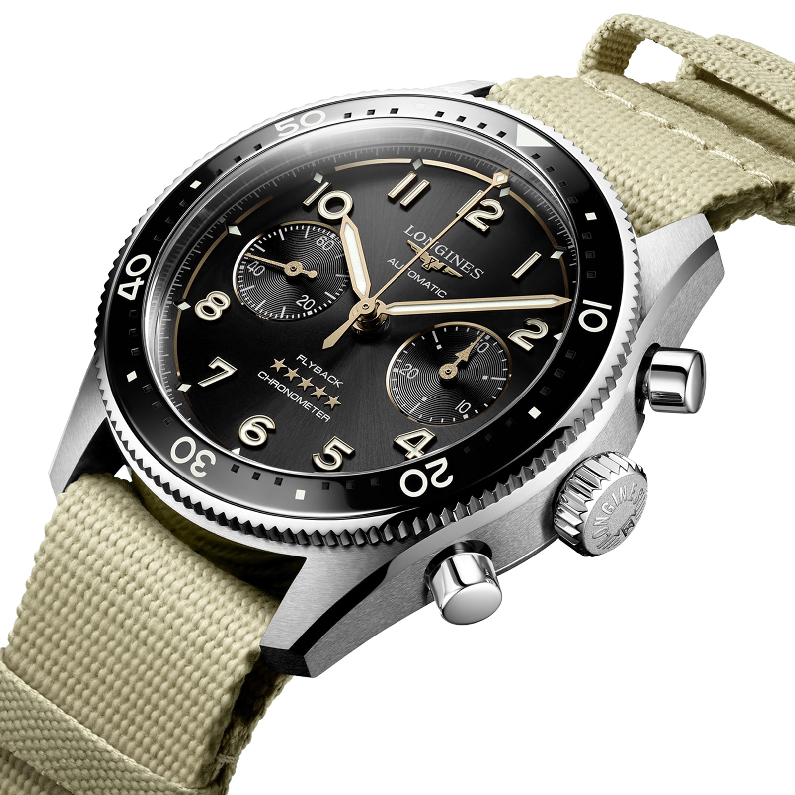 Replica Longines Spirit Flyback 42mm Steel Beige NATO Strap Black Sunray Dial L38214539 2 Replica Longines Spirit Flyback 42mm Steel Beige NATO Strap Black Sunray Dial L38214539