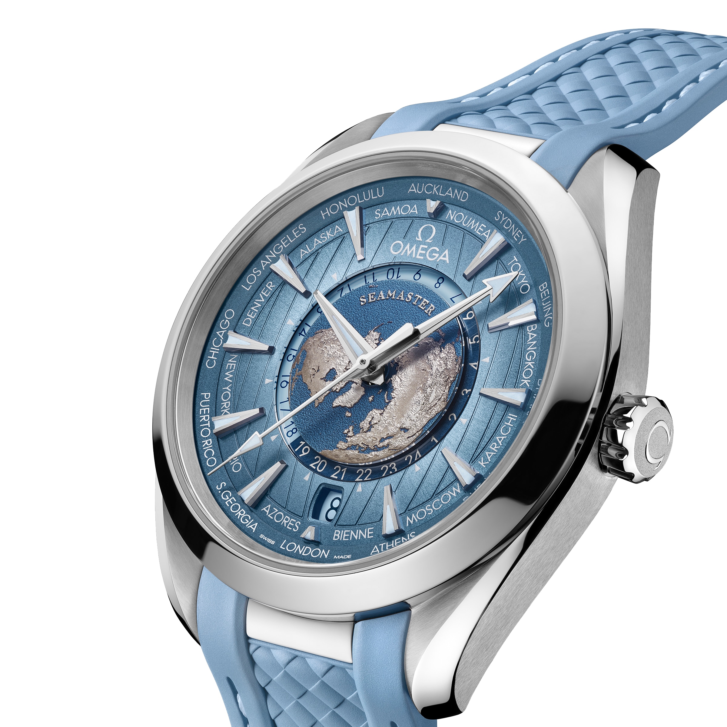 Replica Omega Seamaster Aqua Terra 150M Co-Axial Master Chronometer Gmt Worldtimer 43mm Summer Blue O22012432203002 2 Replica Omega Seamaster Aqua Terra 150M Co-Axial Master Chronometer Gmt Worldtimer 43mm Summer Blue O22012432203002