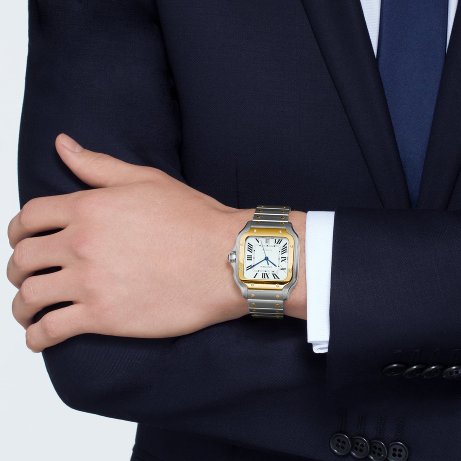 Replica Cartier Santos De Cartier details Large Model Automatic Movement Yellow Gold Steel Interchangeable Metal And Leather Bracelets W2SA0009 3 Replica Cartier Santos De Cartier details Large Model Automatic Movement Yellow Gold Steel Interchangeable Metal And Leather Bracelets W2SA0009