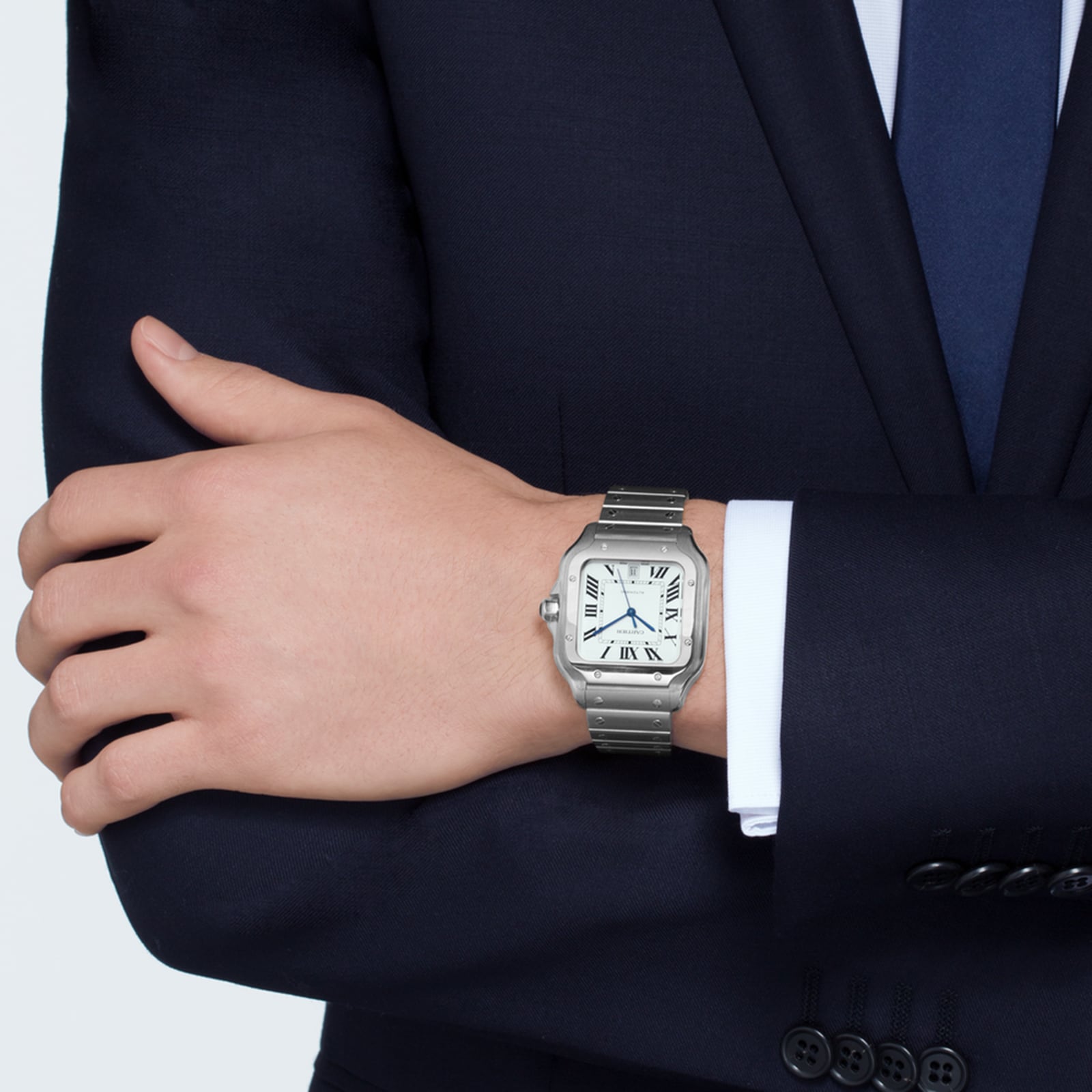 Replica Cartier Santos De Cartier details Large Model Automatic Movement Steel Interchangeable Metal And Leather Bracelets WSSA0018