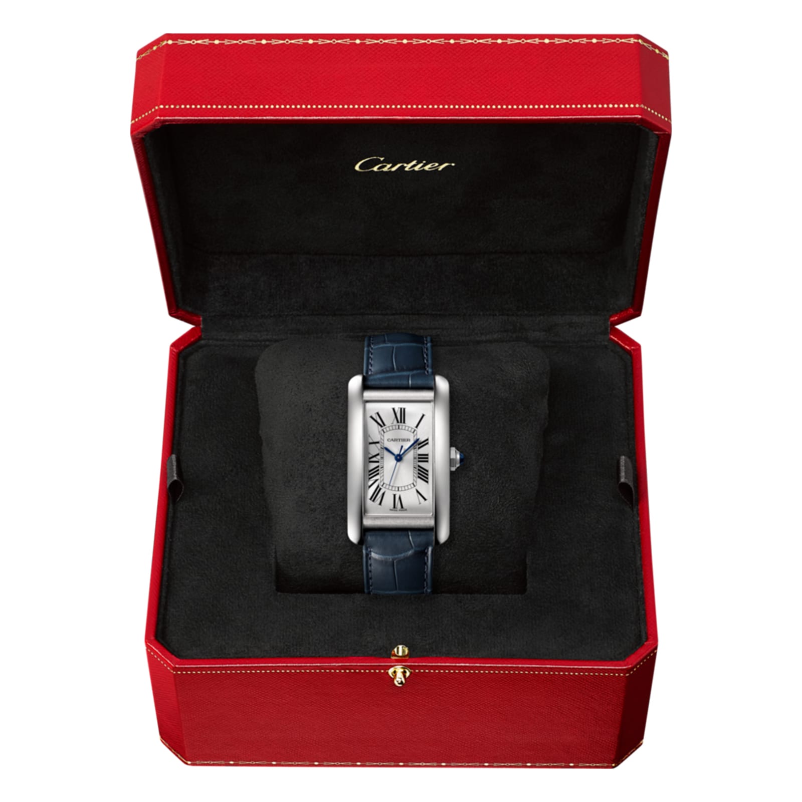 Replica Cartier Tank Americaine details Large Model Automatic Movement Steel Leather WSTA0045