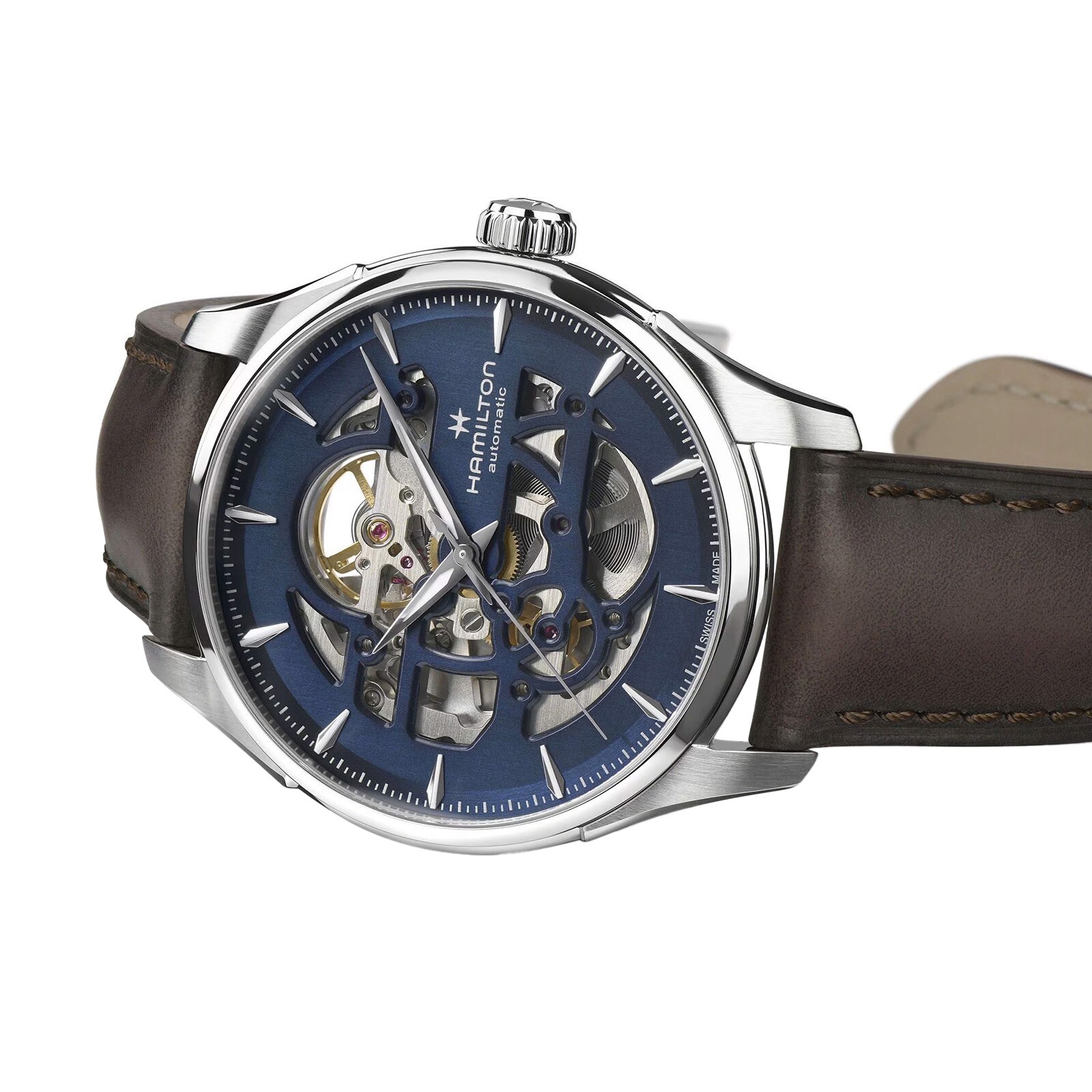 Replica Hamilton Jazzmaster Skeleton Automatic 40mm Mens details Navy Stainless Steel H42535541