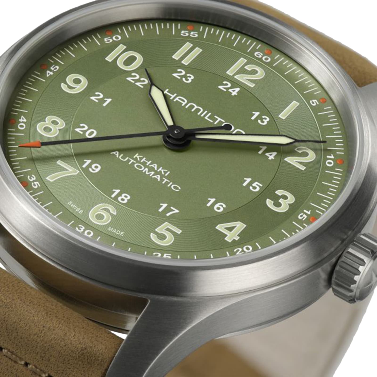 Replica Hamilton Khaki Field Titanium Green Dial Brown Strap 42mm H70545560 3 Replica Hamilton Khaki Field Titanium Green Dial Brown Strap 42mm H70545560