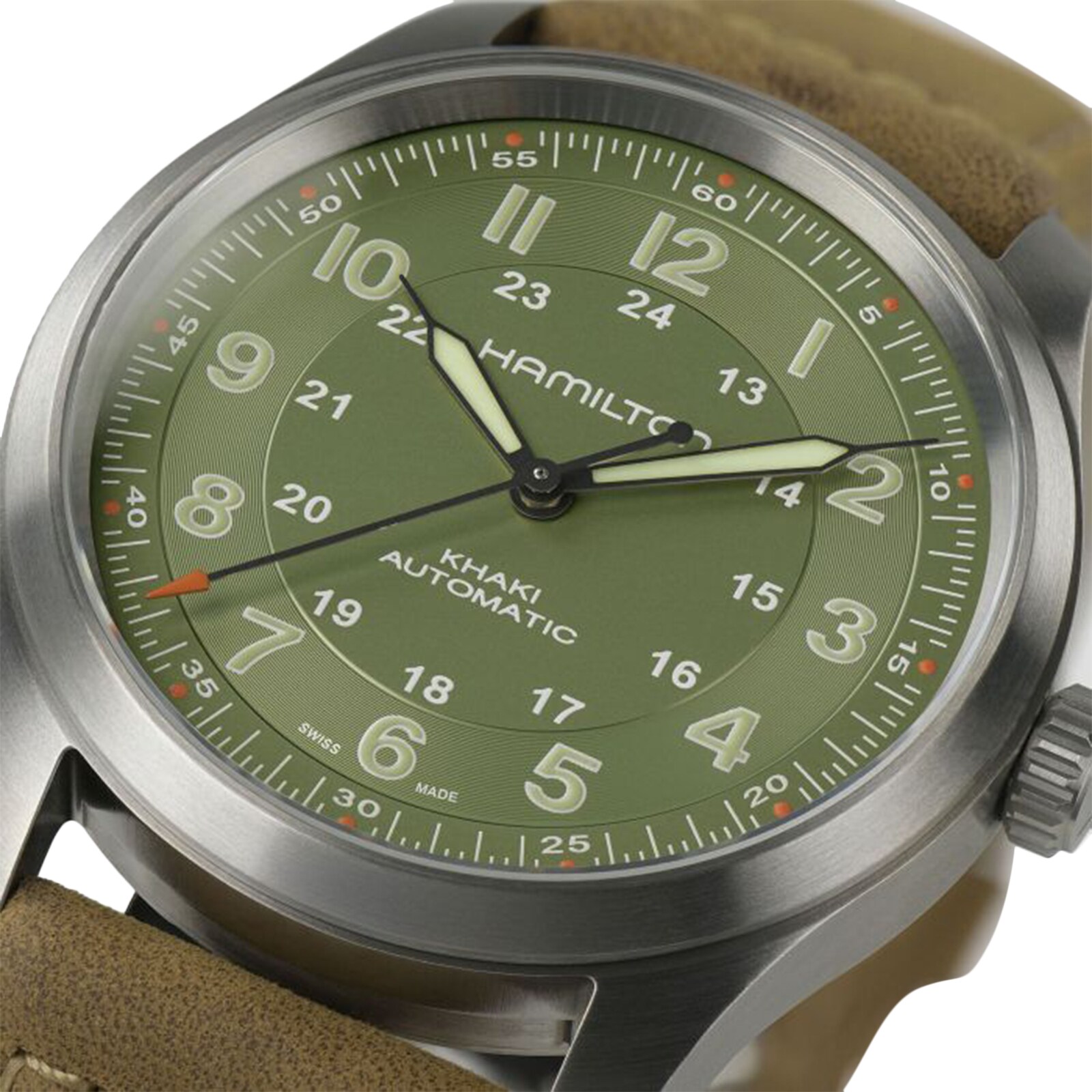 Replica Hamilton Khaki Field Titanium Green dial Brown Strap 38mm H70205860 3 Replica Hamilton Khaki Field Titanium Green dial Brown Strap 38mm H70205860